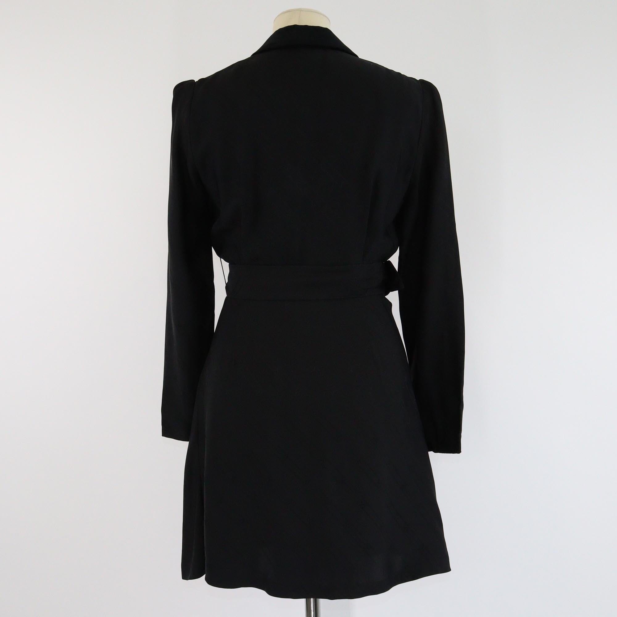 Sandro Black Sanddie Jacquard Logo Velvet Collar Trimmed Belted Mini Dress Womens Sandro