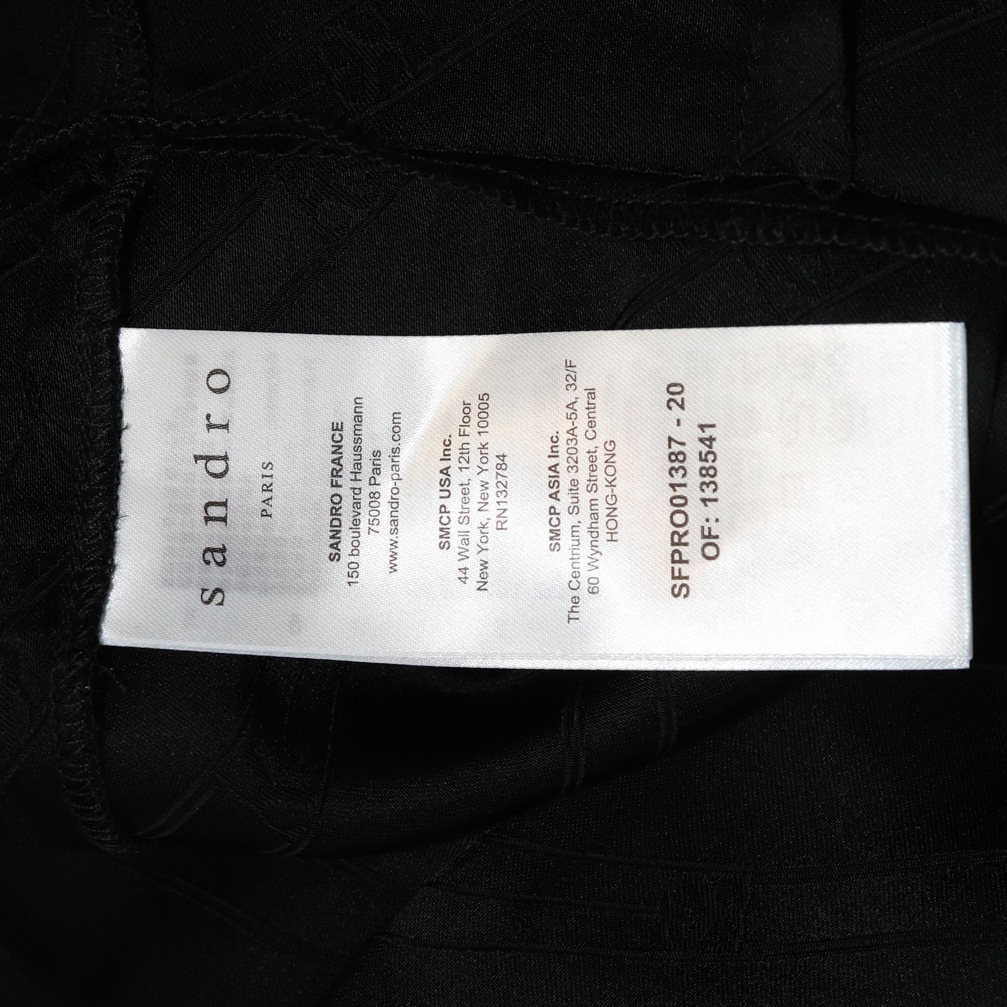 Sandro Black Sanddie Jacquard Logo Velvet Collar Trimmed Belted Mini Dress Womens Sandro