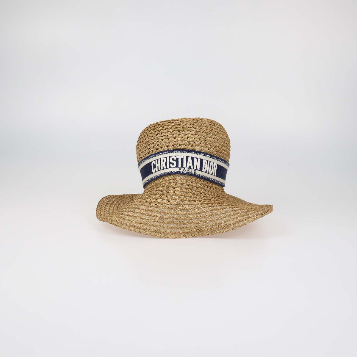 Christian Dior Brown,Blue Straw D-Wave Dioriviera Brim Hat