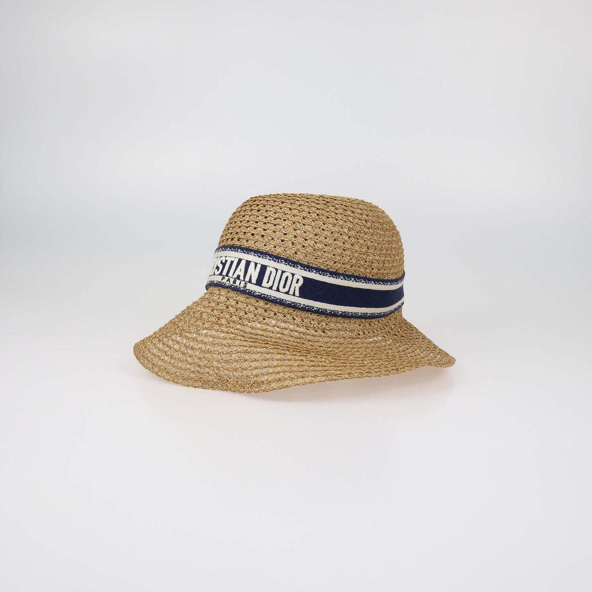 Christian Dior Brown,Blue Straw D-Wave Dioriviera Brim Hat