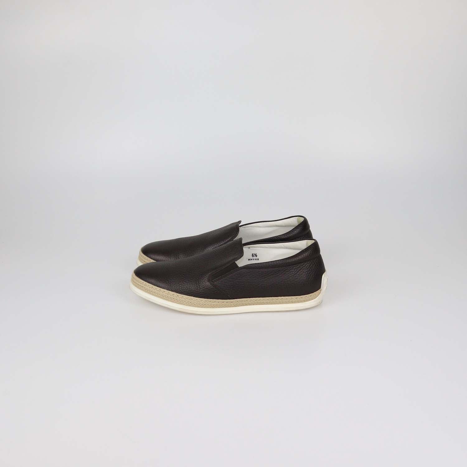 Tod's Dark Brown Leather Slip On Espadrille Flats