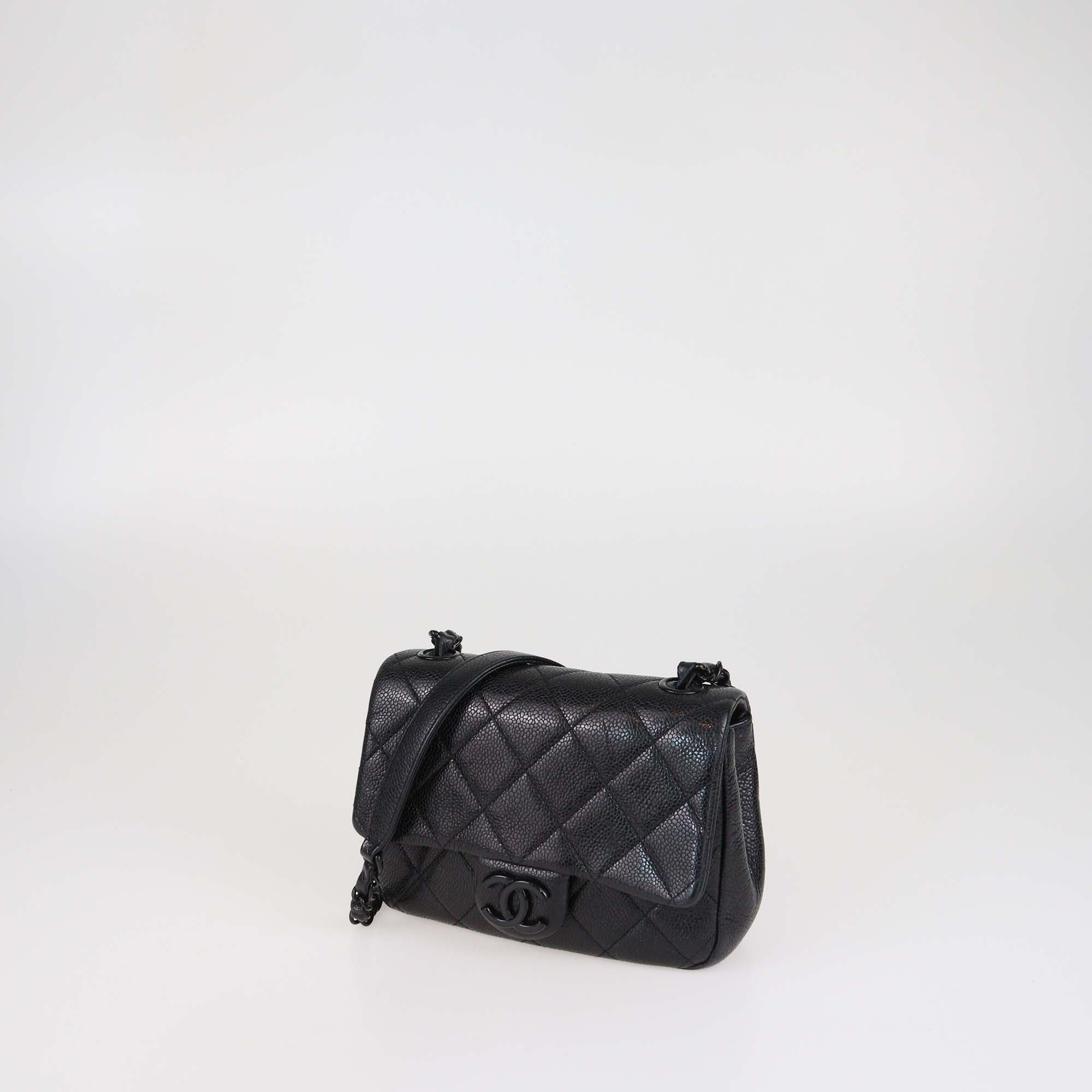 Chanel Black Quilted Caviar Leather Mini Square Flap Crossbody Bag