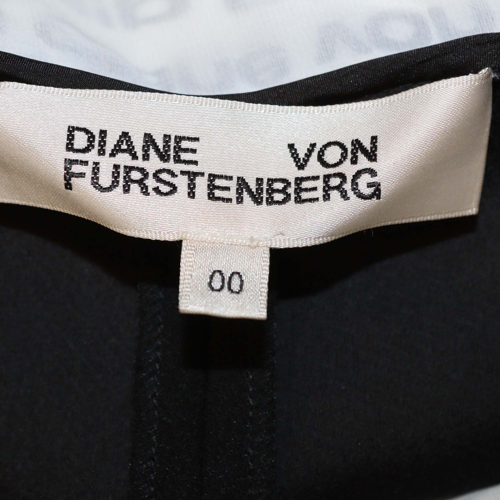 Diane Von Furstenberg Black/White Polyester & Silk Logo Printed Wrap Top Jumpsuit