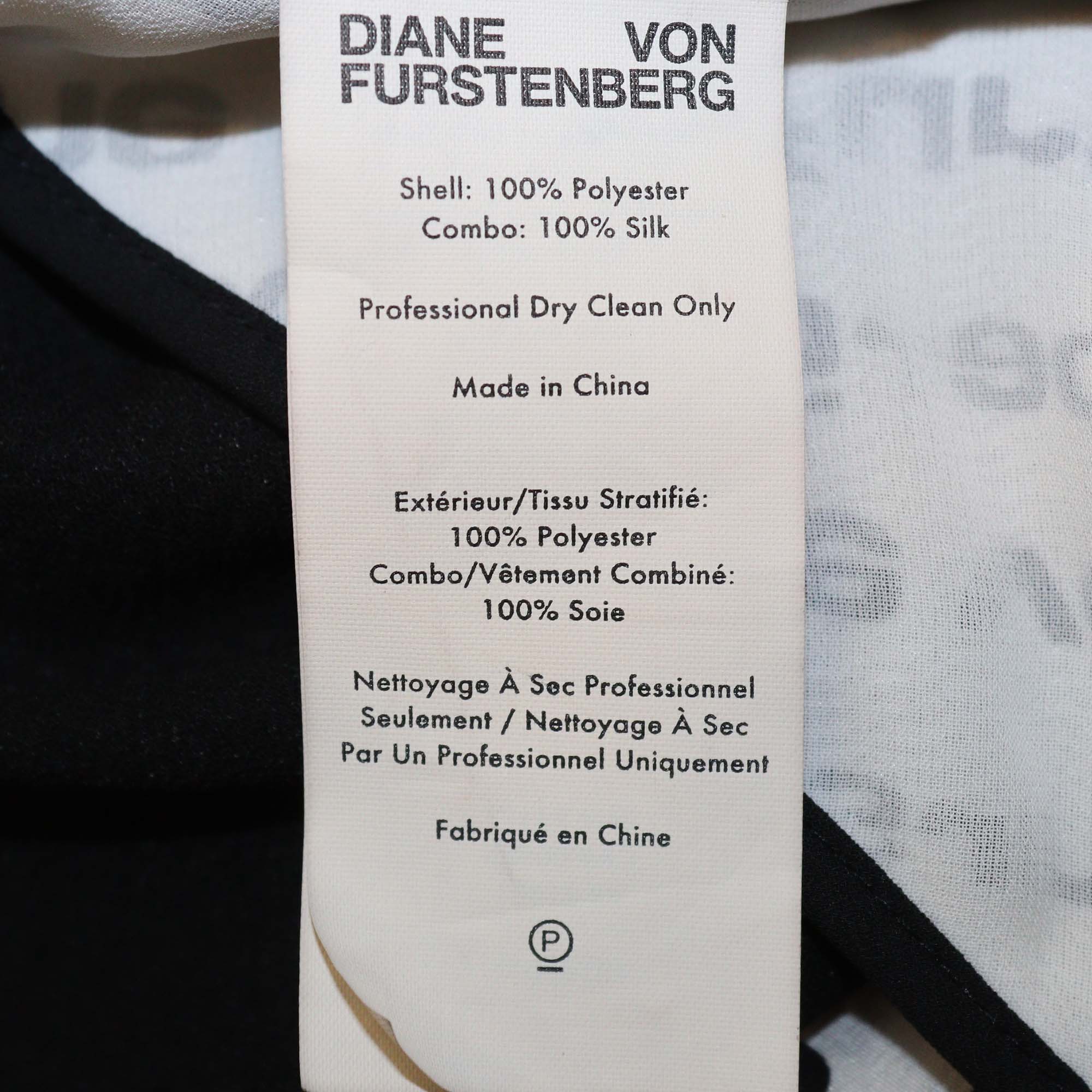 Diane Von Furstenberg Black/White Polyester & Silk Logo Printed Wrap Top Jumpsuit