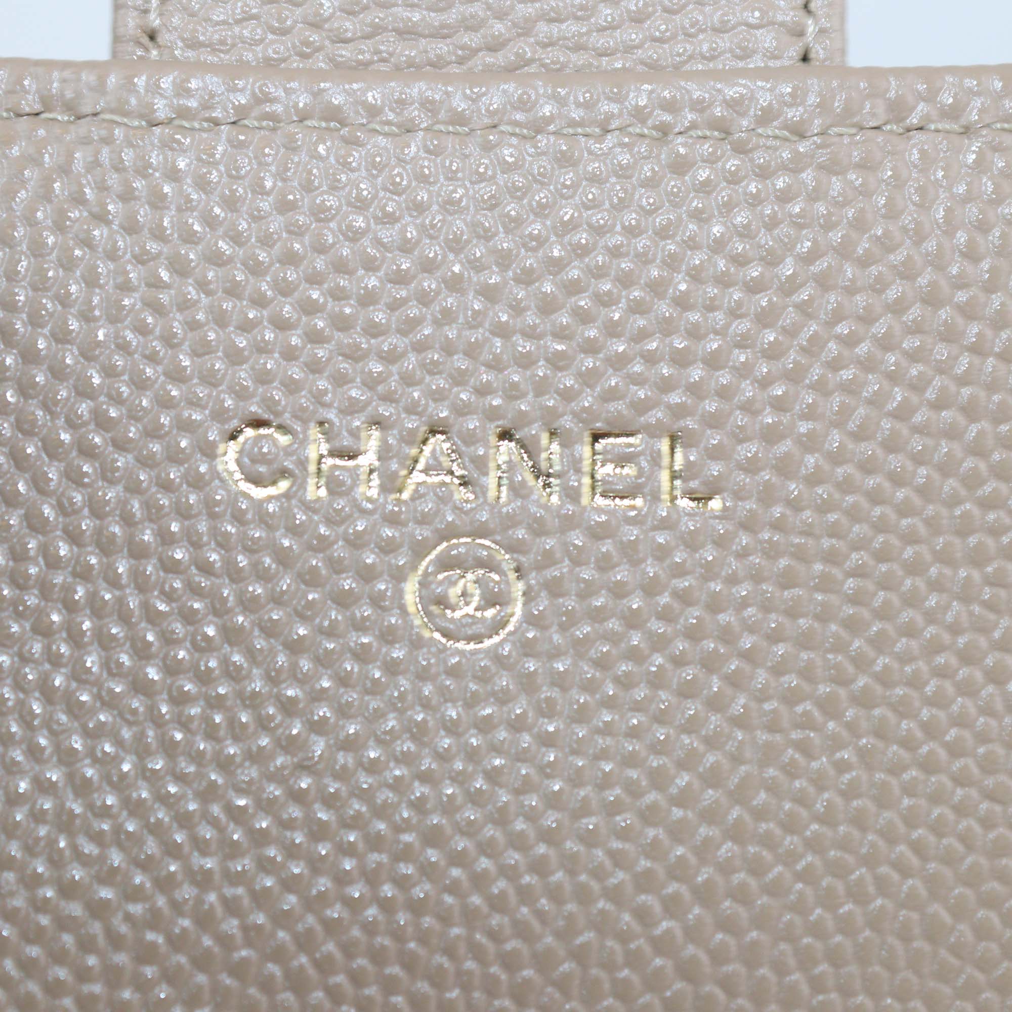 Chanel Beige Quilted Caviar Leather Card Holder on Chain