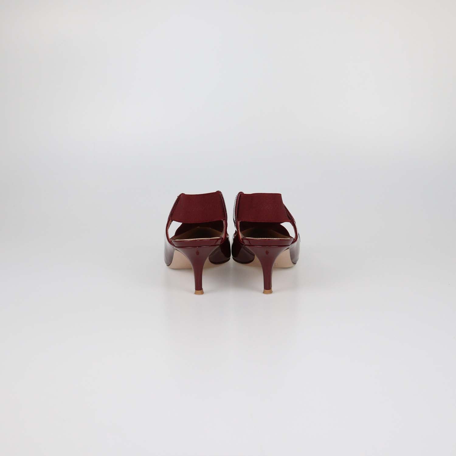 Gianvito Rossi Dark Red Patent Leather Crisscross Elastic Strap Pointed Toe Pumps