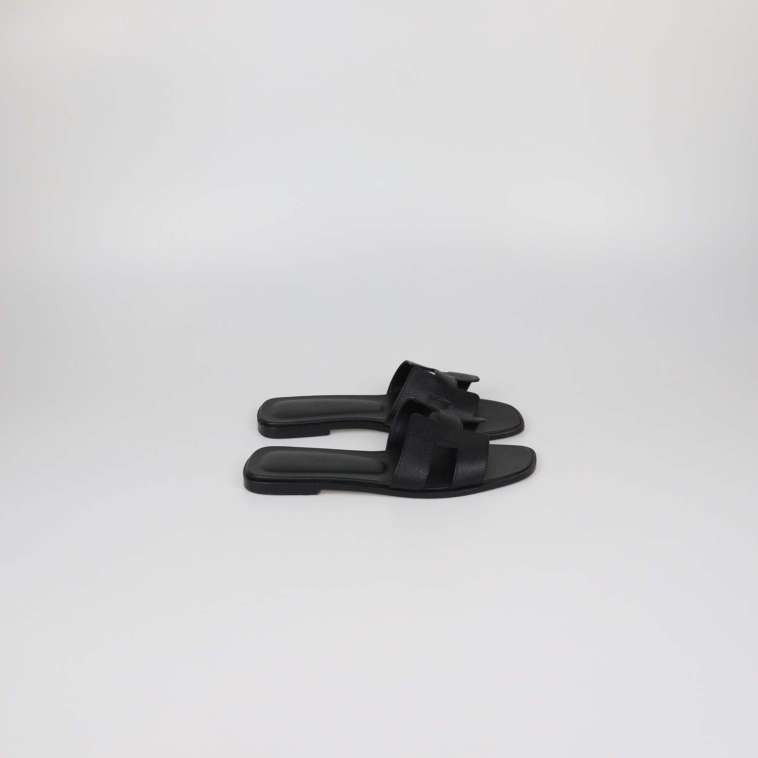 Hermes Black Epsom Leather Oran Sandals
