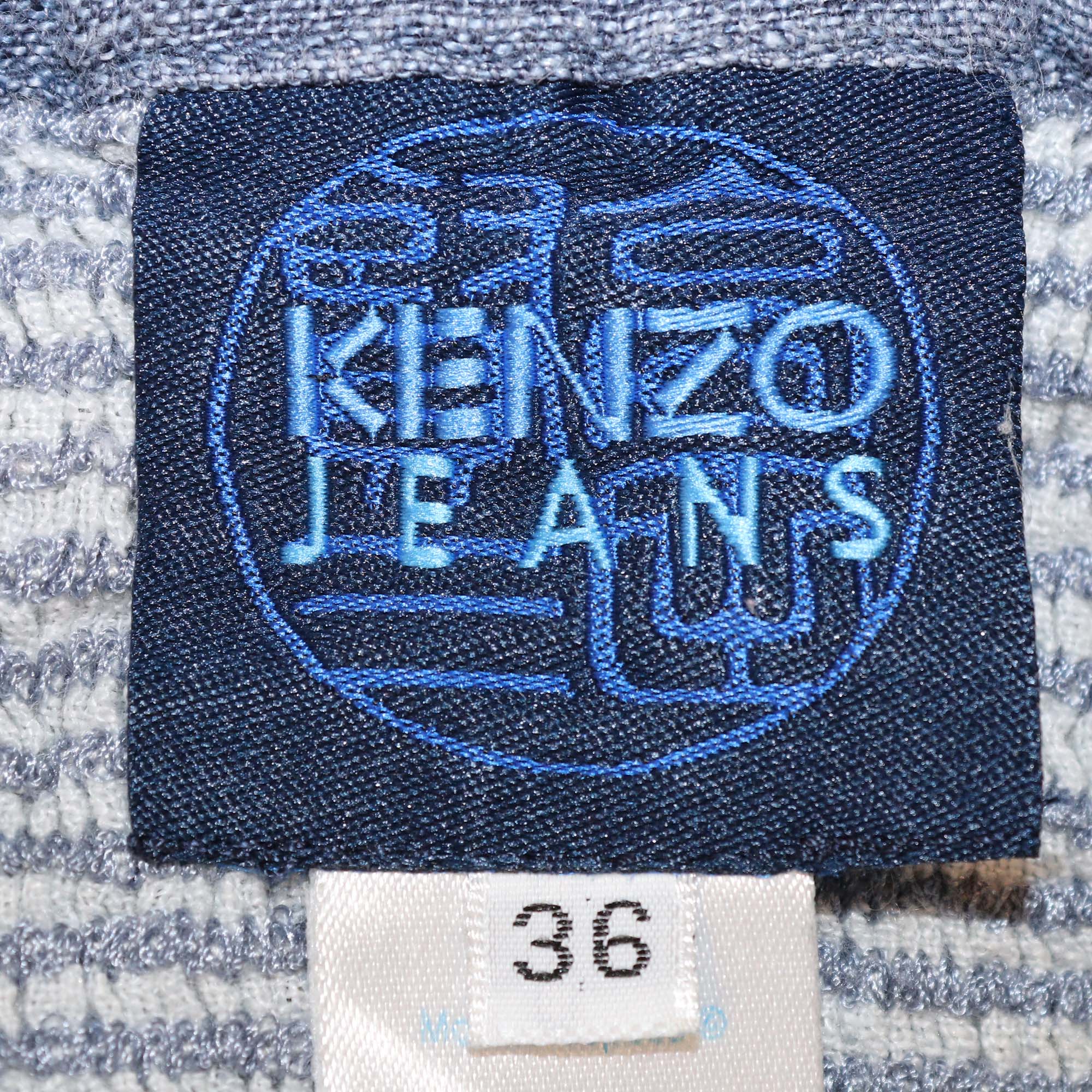 Kenzo Blue Linen Patchwork & Ruffled Button Midi Dress