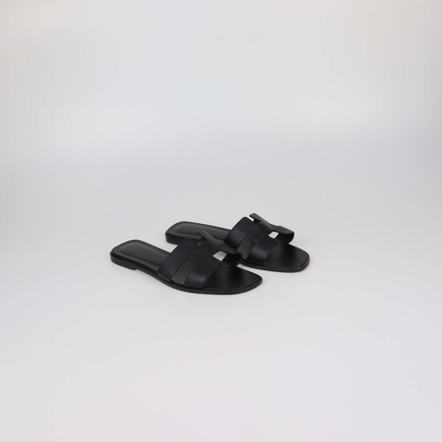 Hermes Black Epsom Leather Oran Sandals