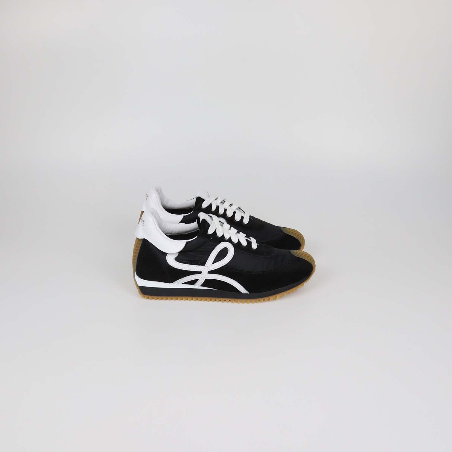 Loewe Black/White Nylon and Suede Flow Runner Low Top Sneakers