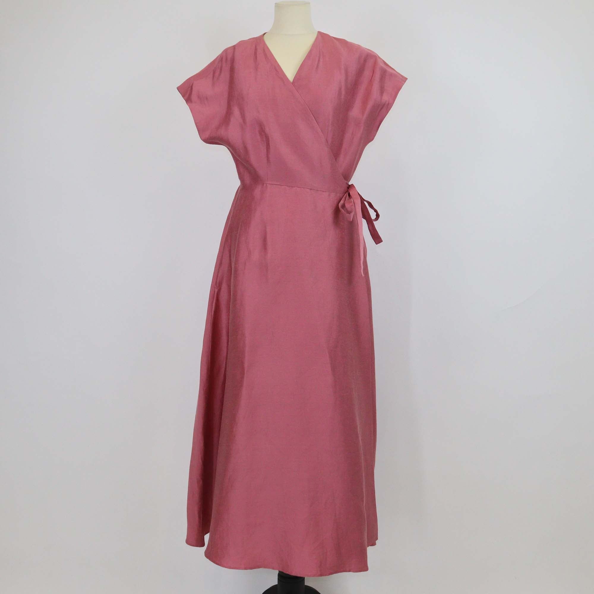 Weekend MaxMara Dark Pink Linen & Silk Luisa Wrap Maxi Dress