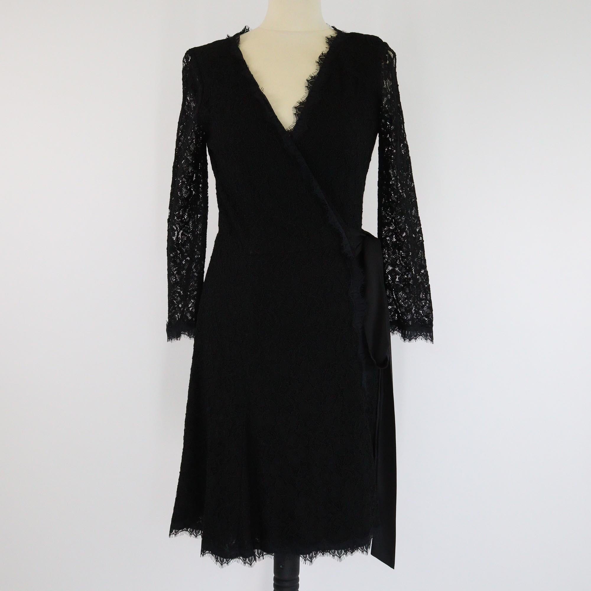 Diane Von Furstenberg Black Lace Wrap DVF Julita Dress Womens Diane Von Furstenberg