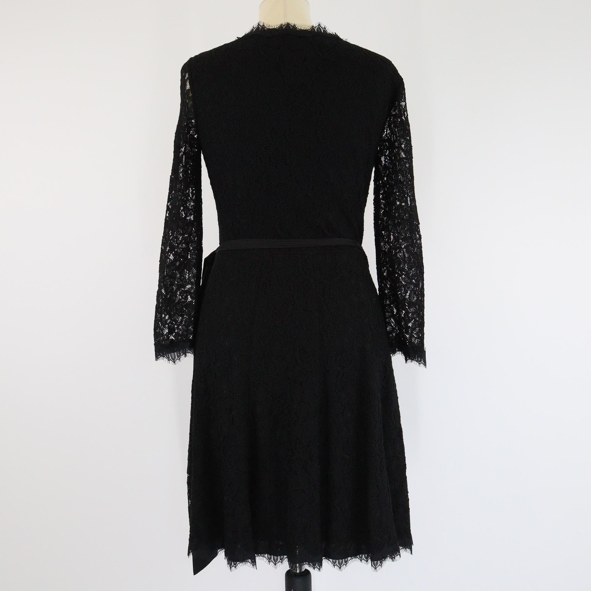 Diane Von Furstenberg Black Lace Wrap DVF Julita Dress Womens Diane Von Furstenberg