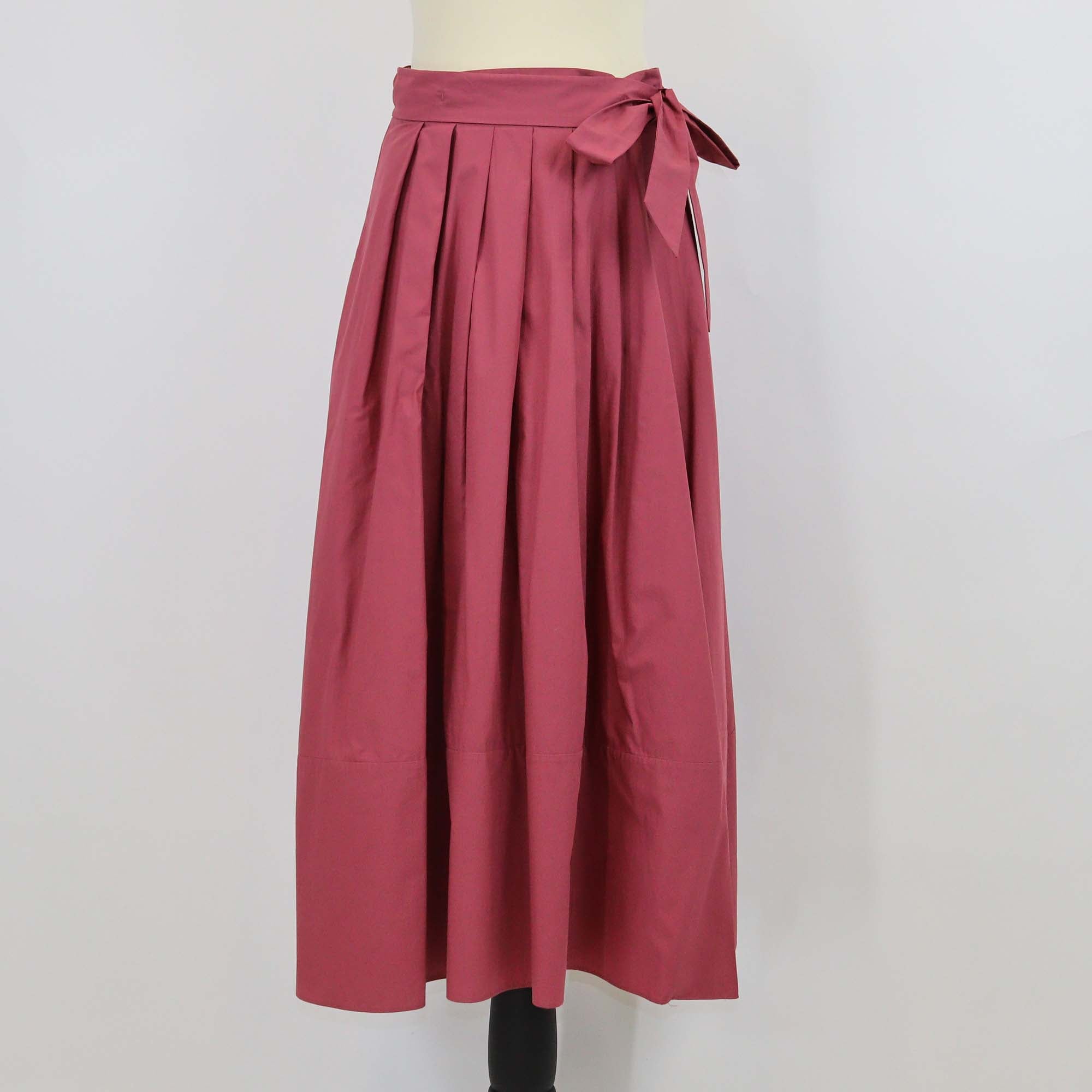 Weekend MaxMara Burgundy Cotton Pleated Midi Skirt