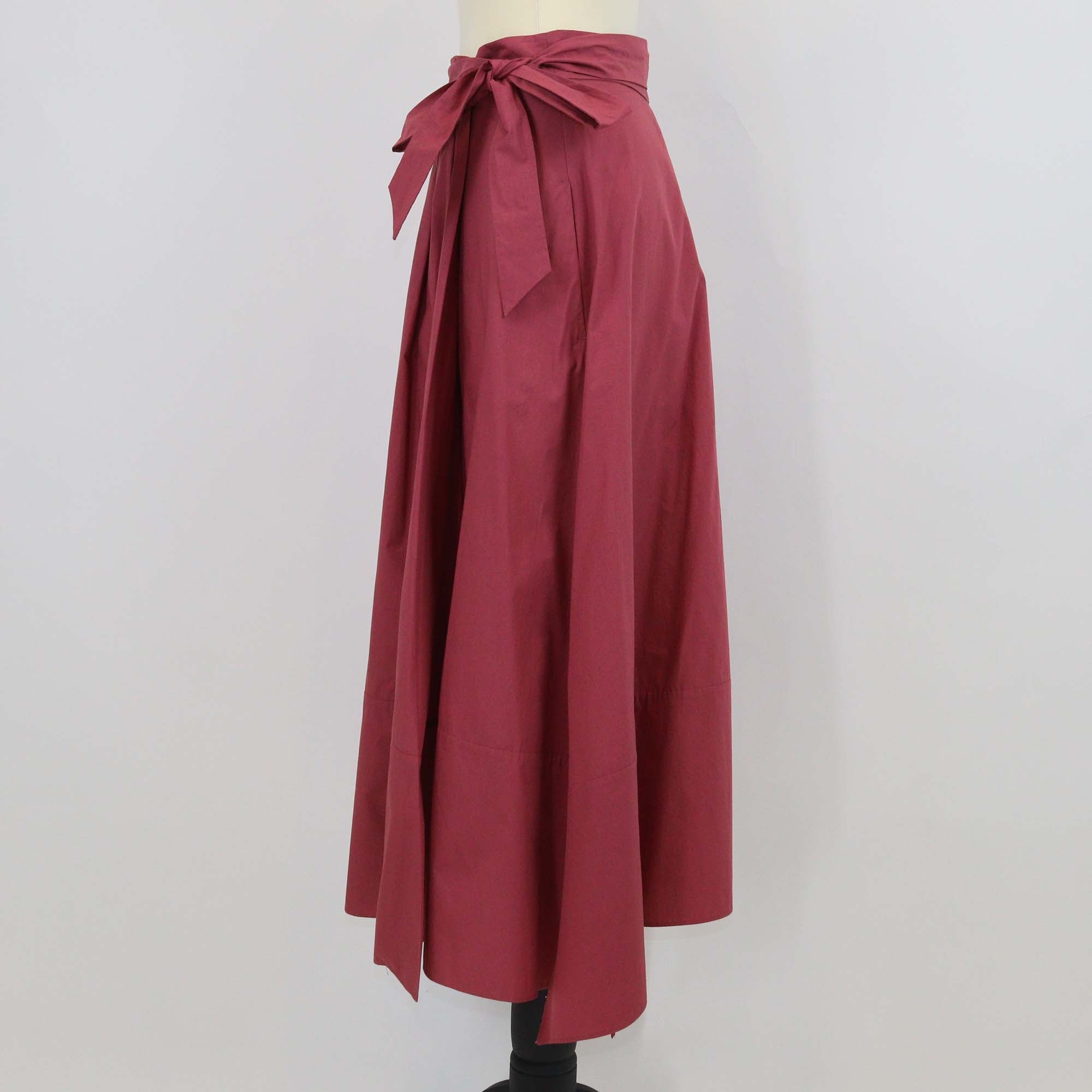 Weekend MaxMara Burgundy Cotton Pleated Midi Skirt