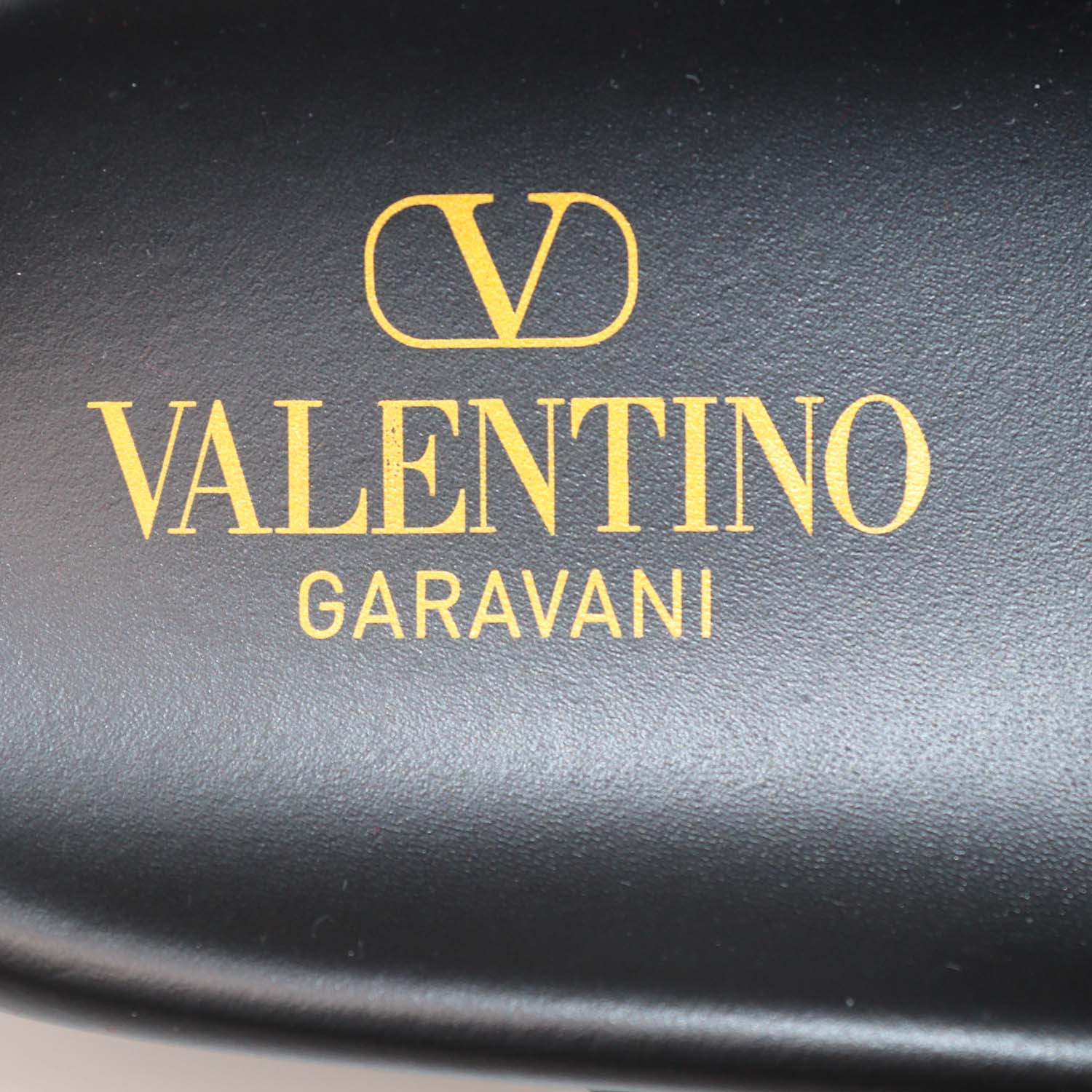 Valentino Black Leather VLogo Flat Sandals