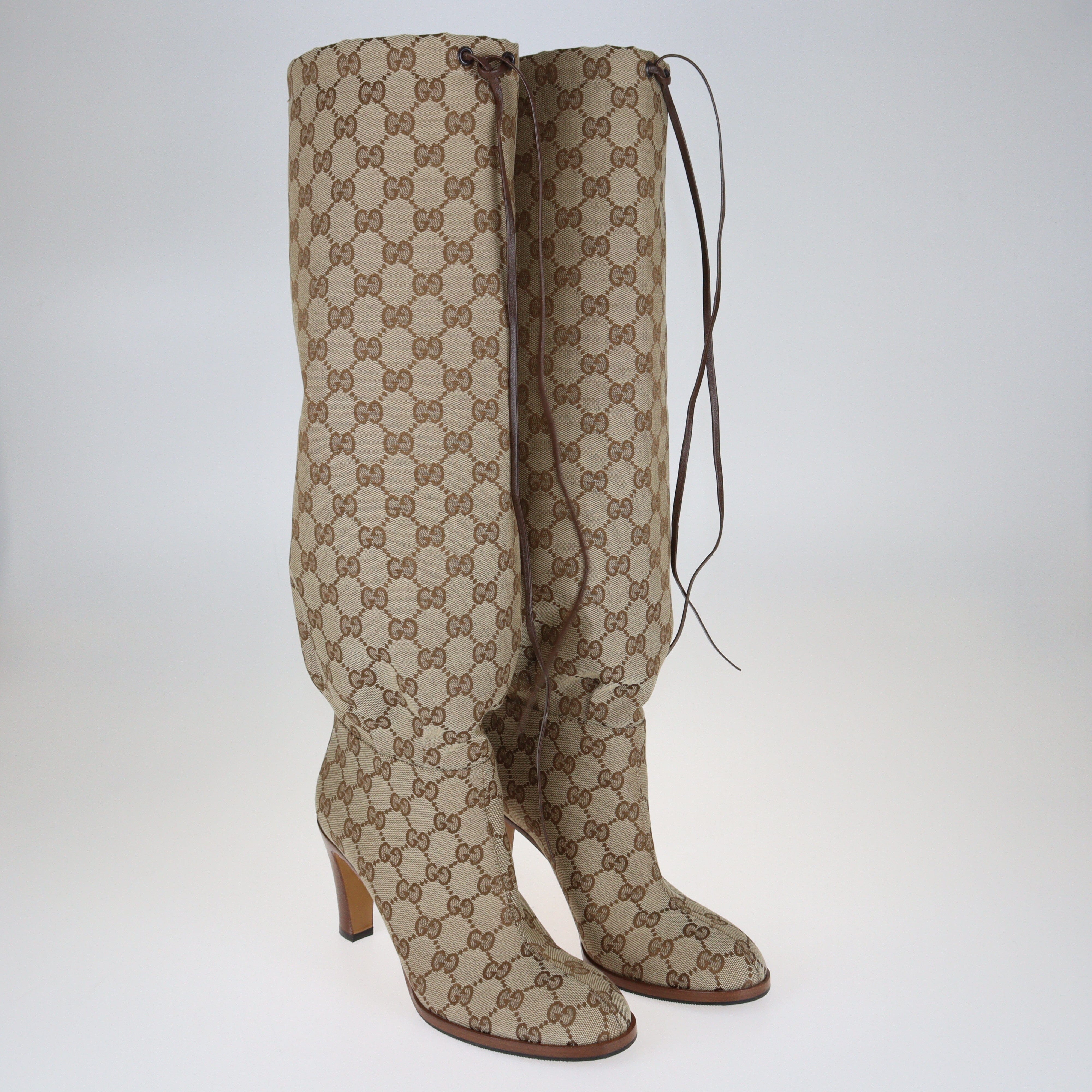 Beige/Brown GG Lisa Knee length Boots Shoes Gucci