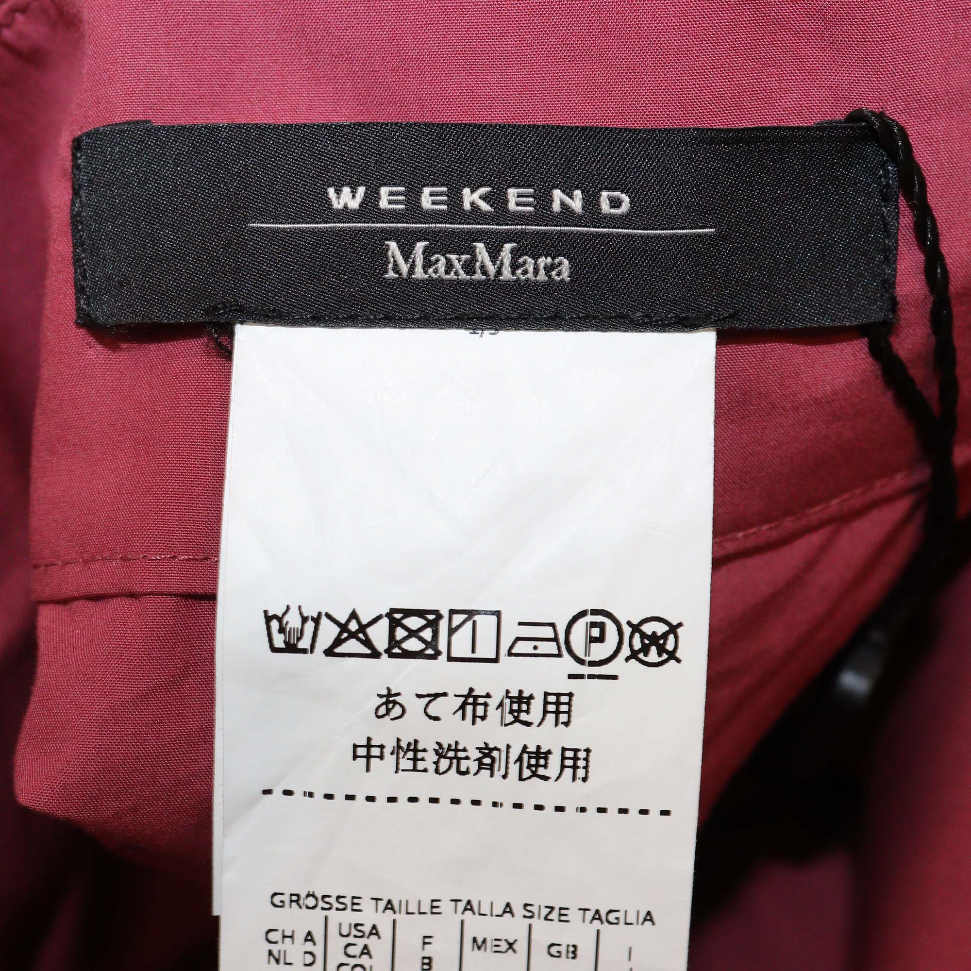 Weekend MaxMara Burgundy Cotton Pleated Midi Skirt