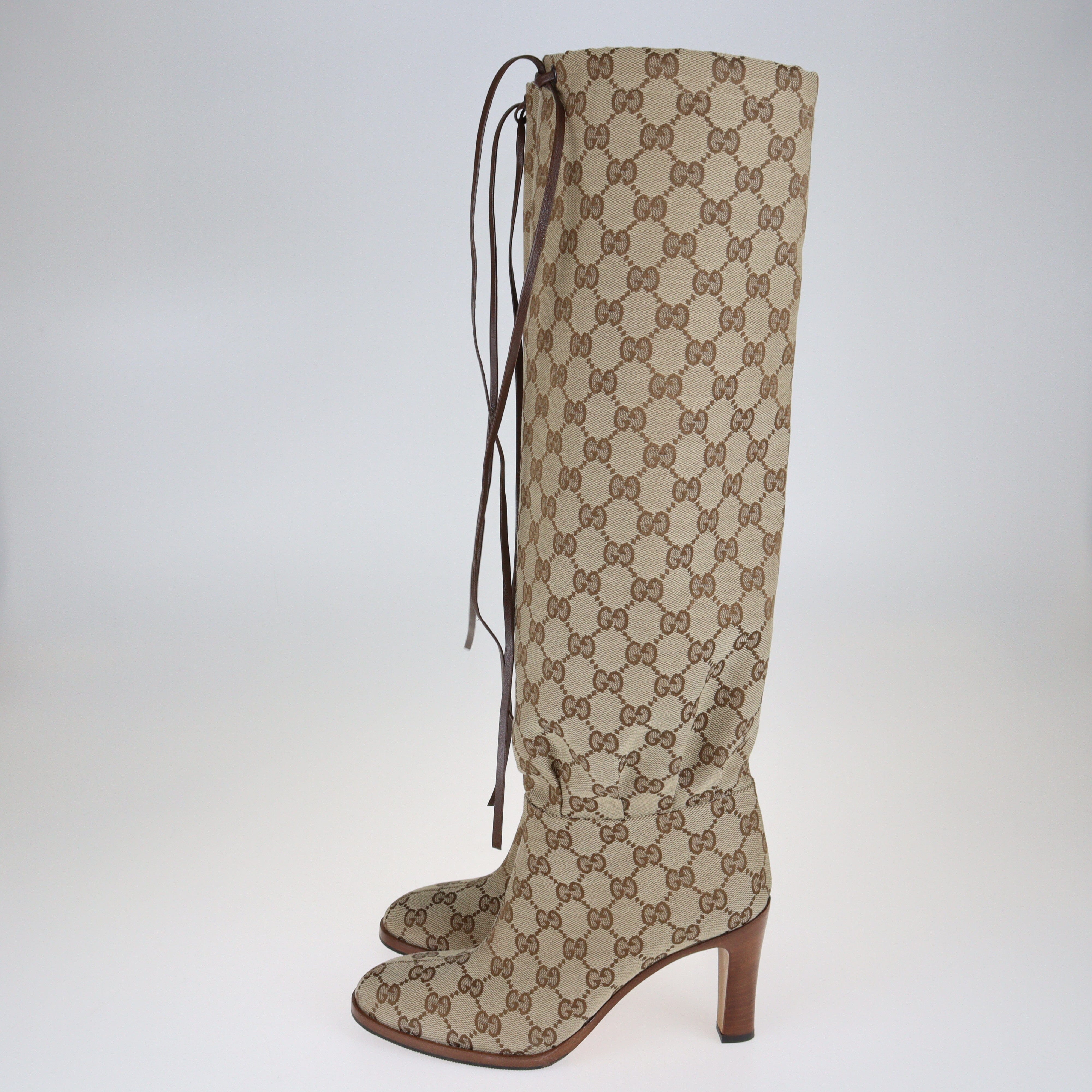 Beige/Brown GG Lisa Knee length Boots Shoes Gucci