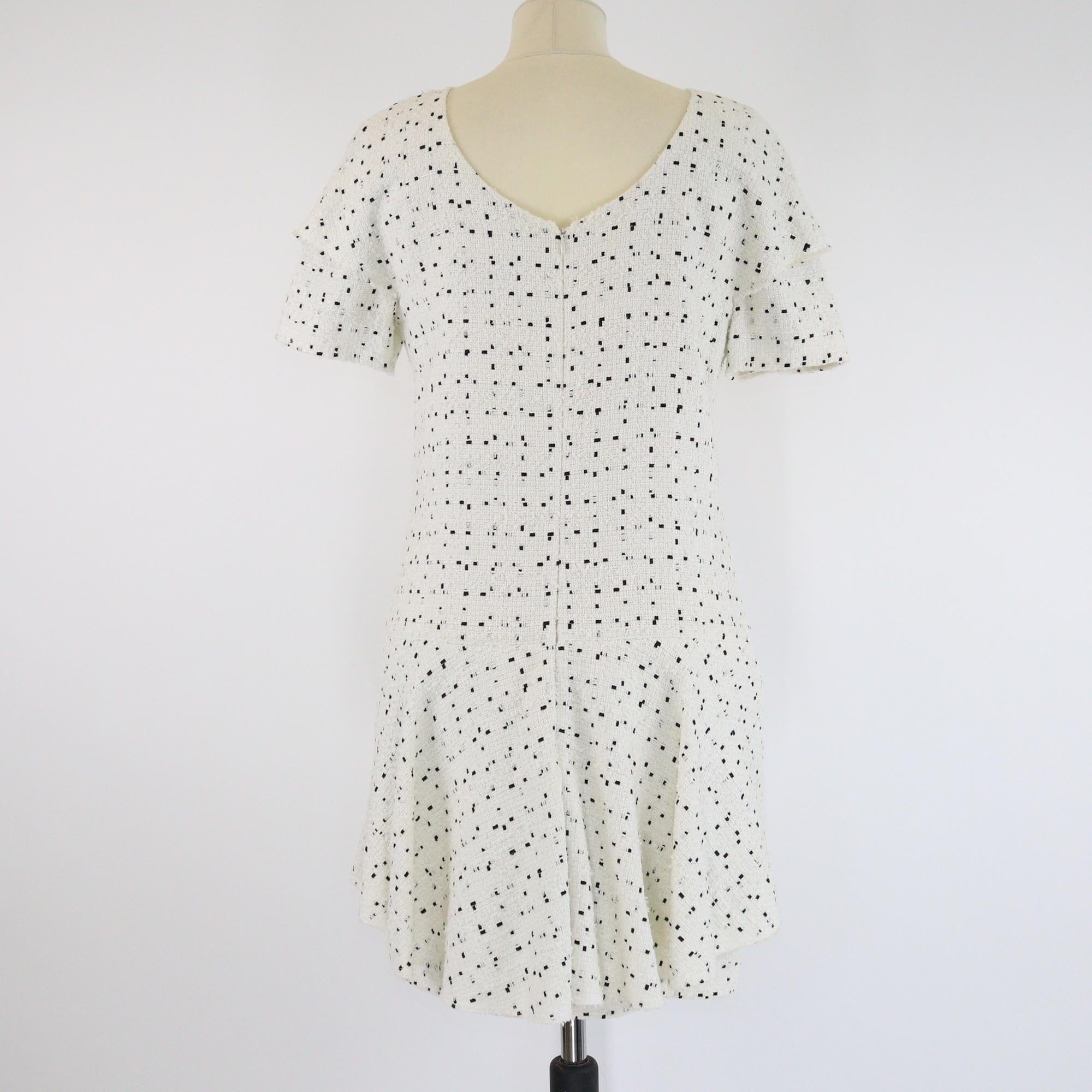Chanel White/Black Tweed Asymmetrical Short Sleeve Frill Dress Womens Chanel