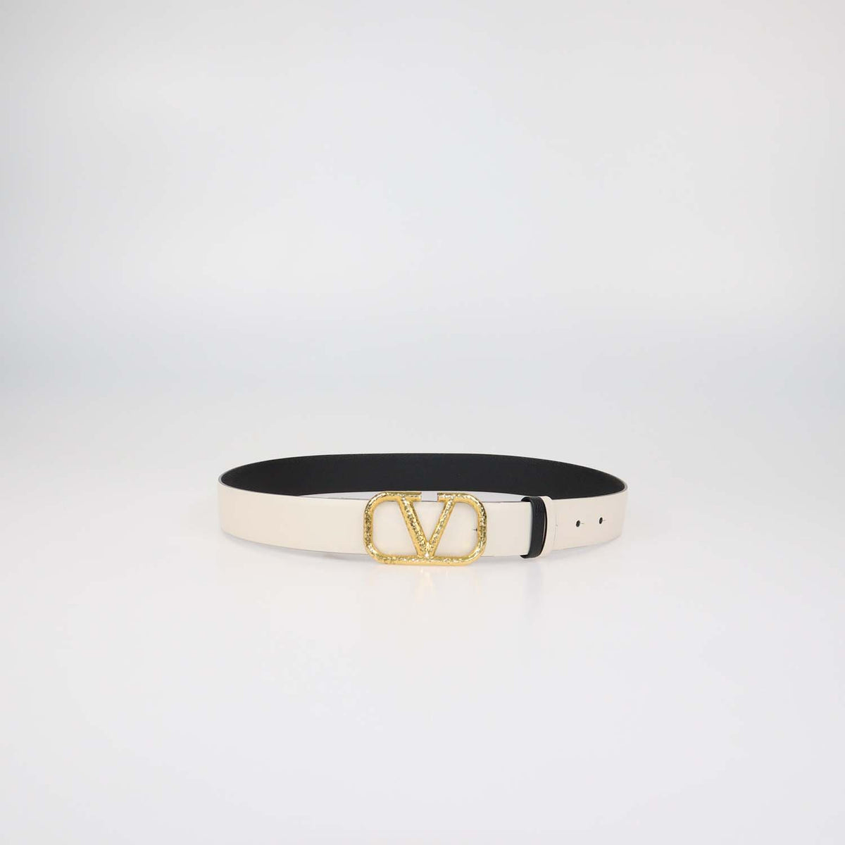Valentino Black,White Leather Reversible Hammered VLogo Belt