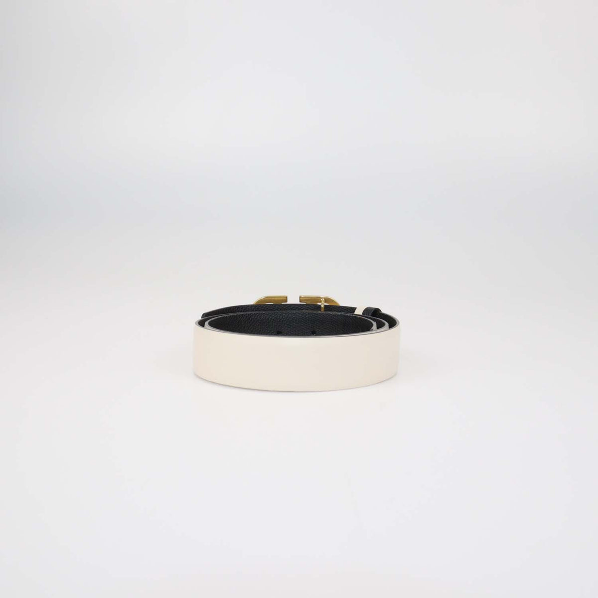 Valentino Black,White Leather Reversible Hammered VLogo Belt