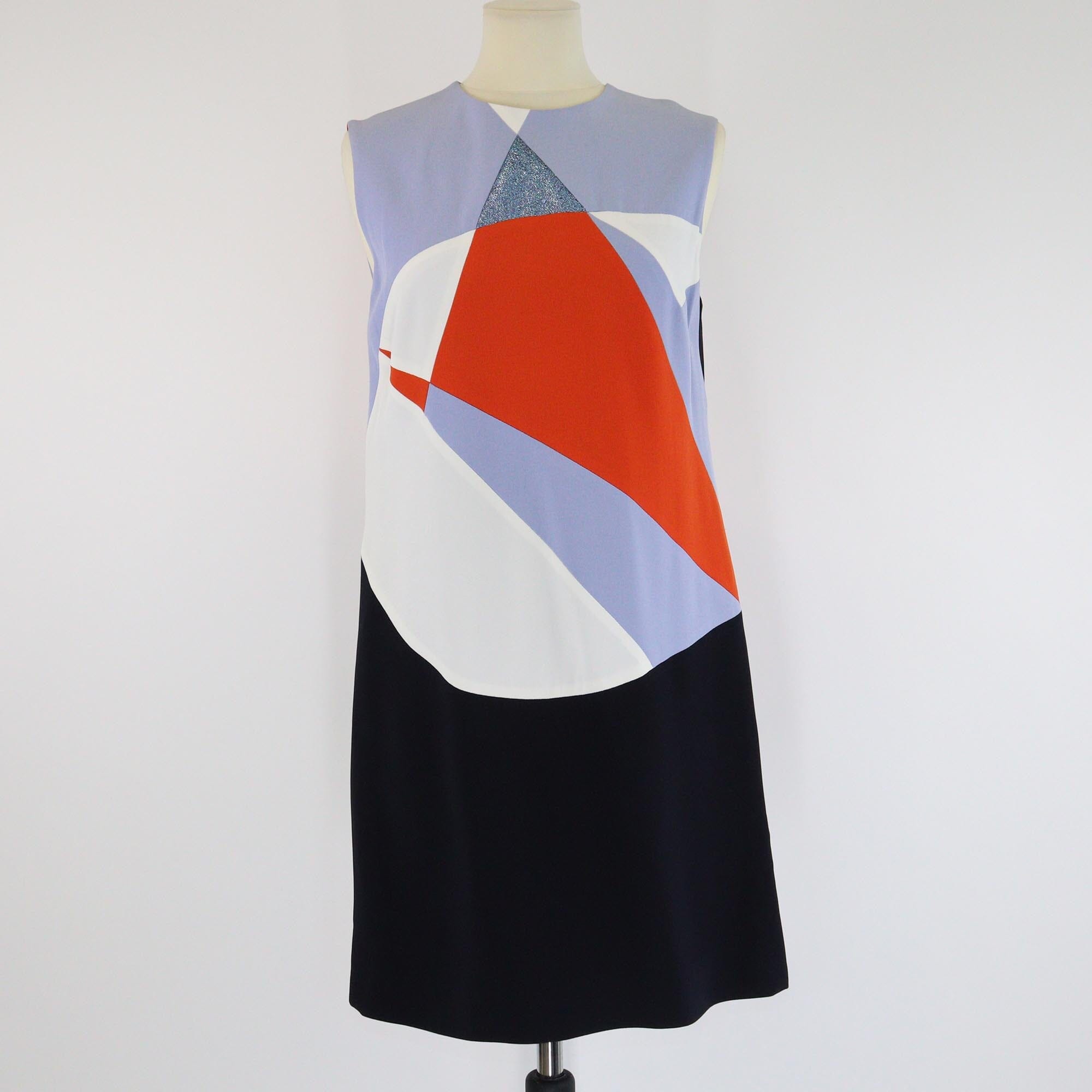 Victoria Beckham Multicolor Colorblock Pastel Glitter Trimmed Short Sleeve Shift Dress Womens Victoria Beckham