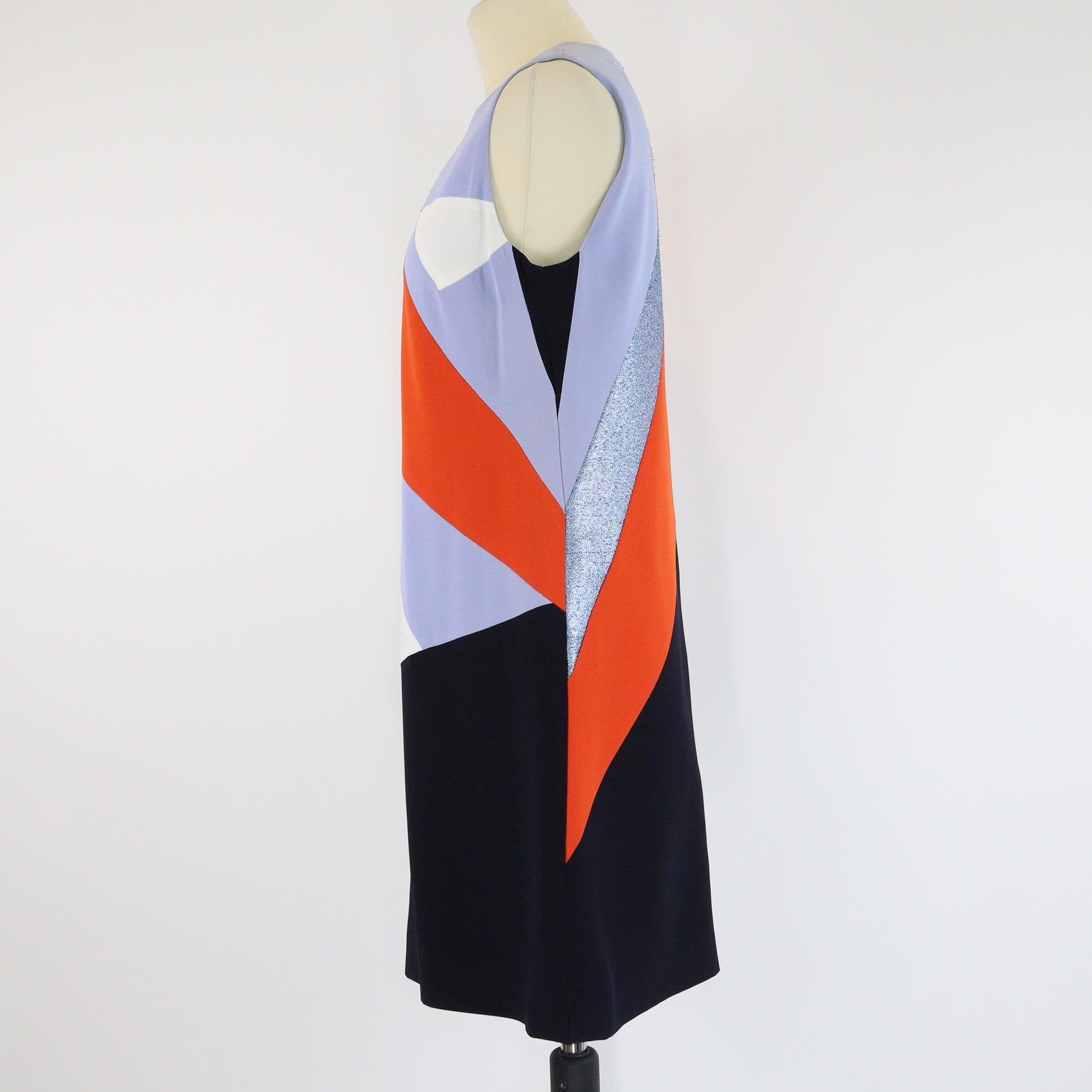 Victoria Beckham Multicolor Colorblock Pastel Glitter Trimmed Short Sleeve Shift Dress Womens Victoria Beckham