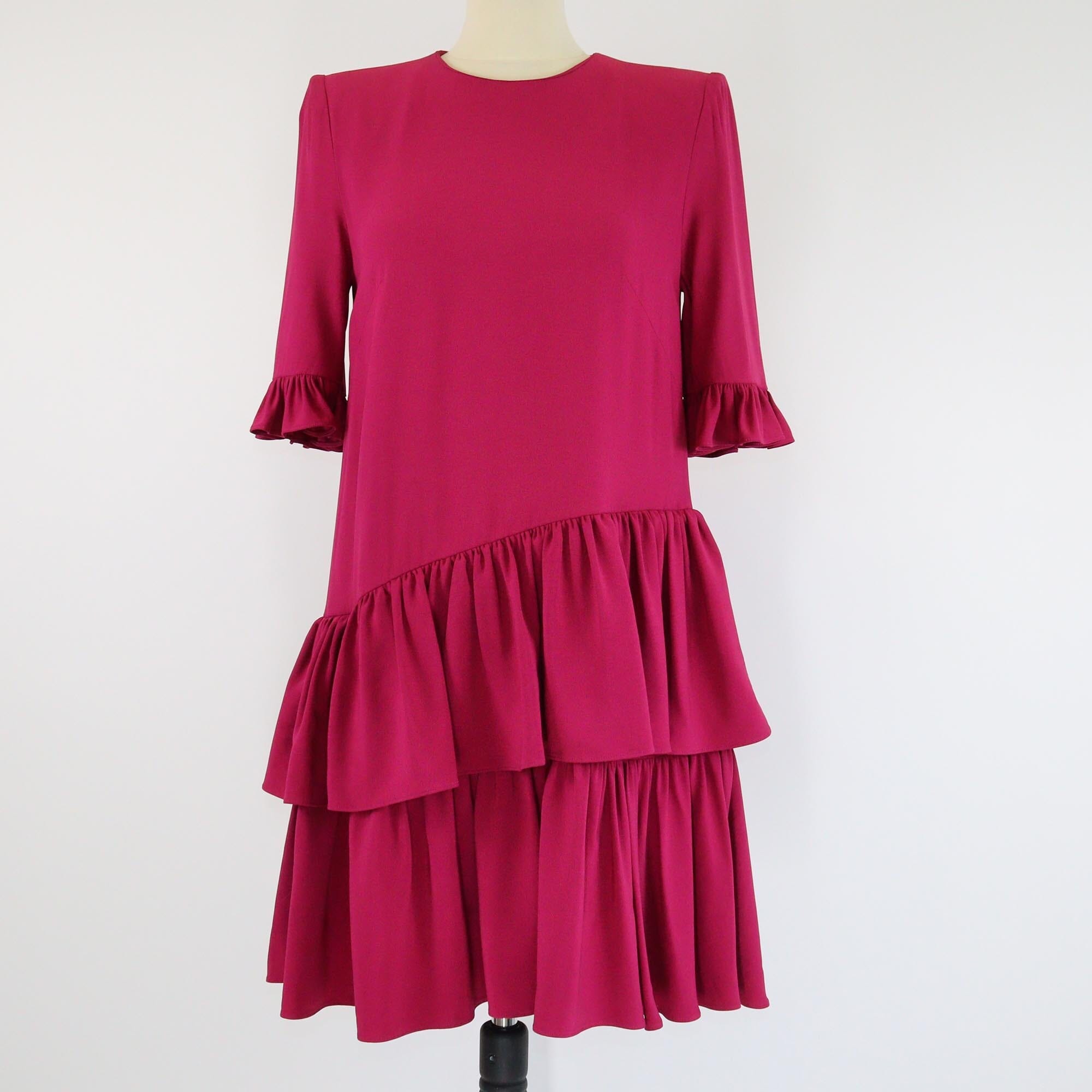 Alexander McQueen Pink Three Quarter Sleeve Crepe Ruffled Tiered Mini Dress Womens Alexander McQueen