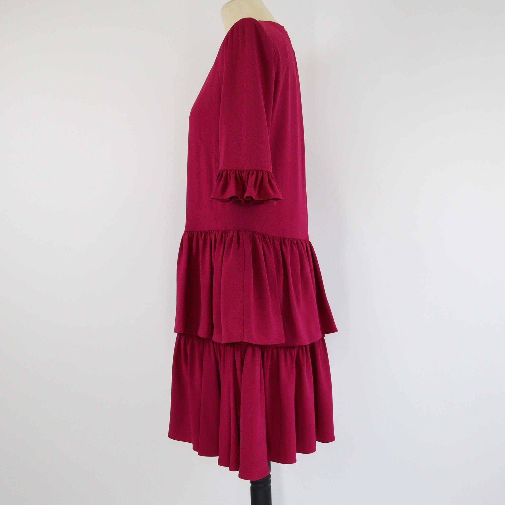 Alexander McQueen Pink Three Quarter Sleeve Crepe Ruffled Tiered Mini Dress Womens Alexander McQueen