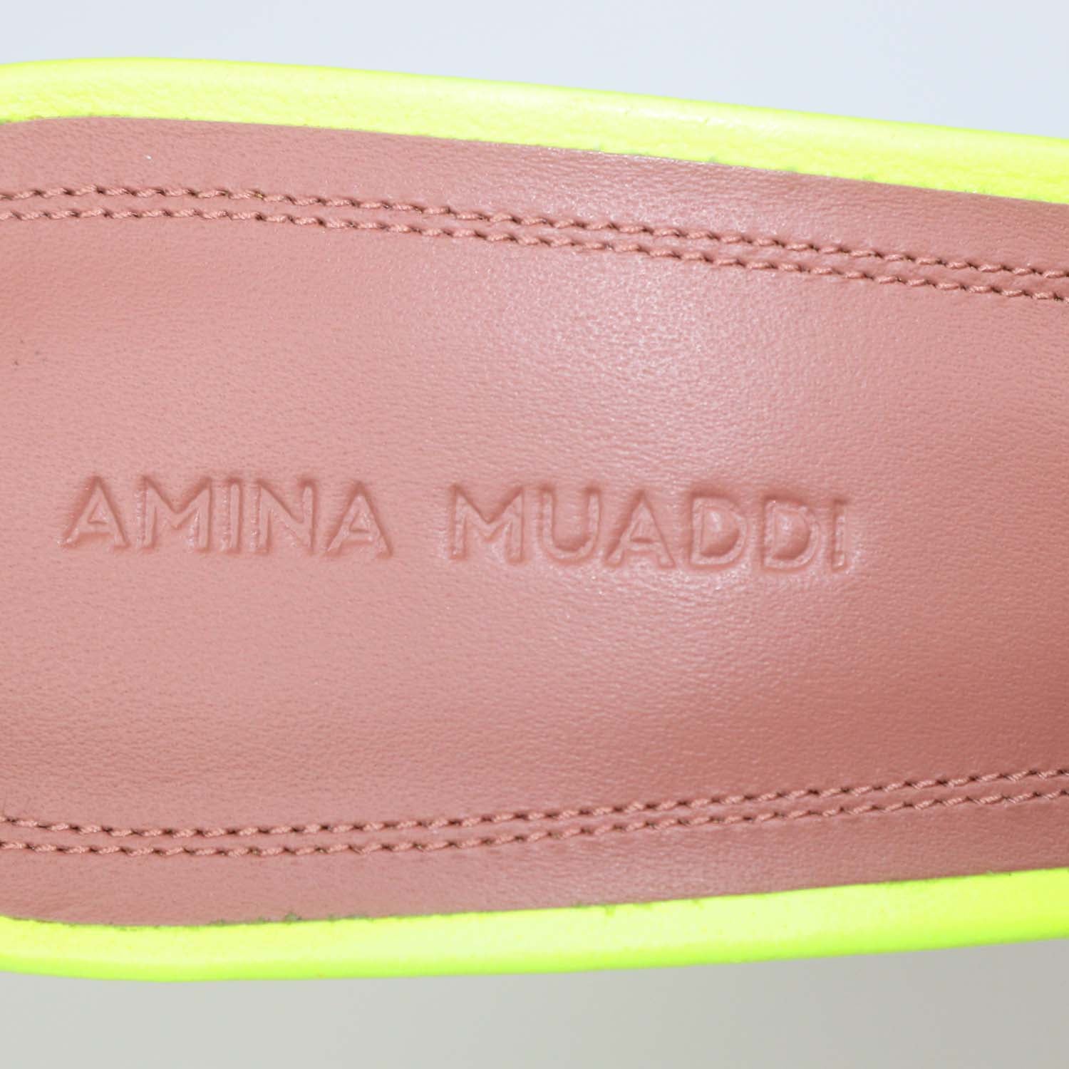 Amina Muaddi Neon Green Leather Lupita Slide Sandals