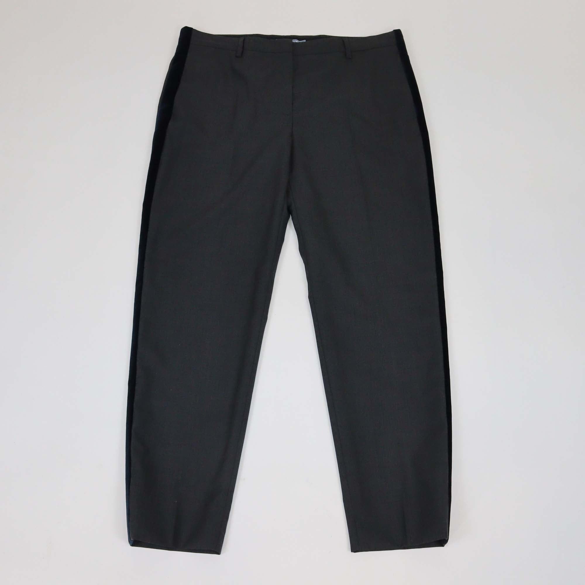 Prada Dark Grey/Blue Wool Velvet Trimmed Pants