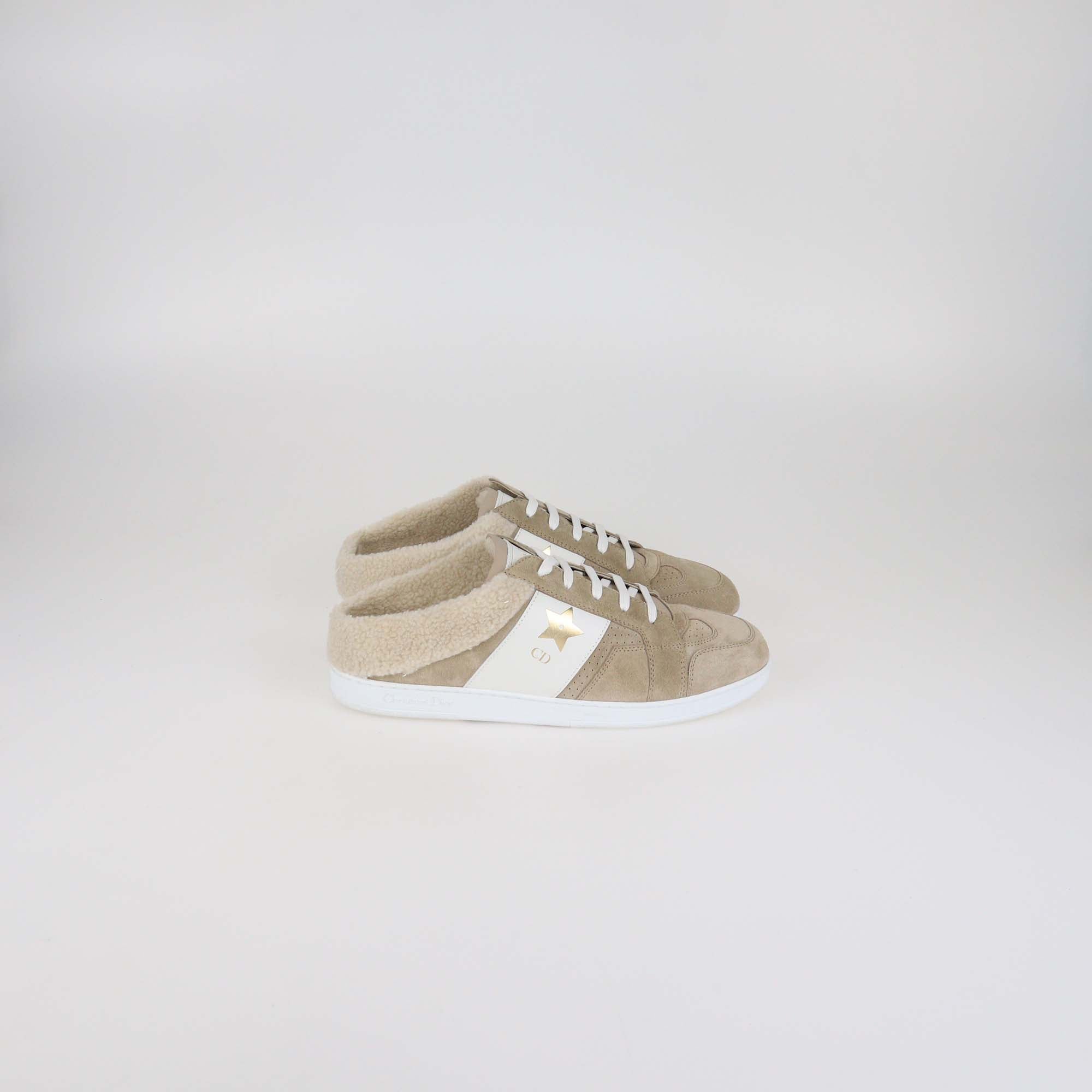 Christian Dior Beige Suede & Shearling Dior Star Slip on Sneakers