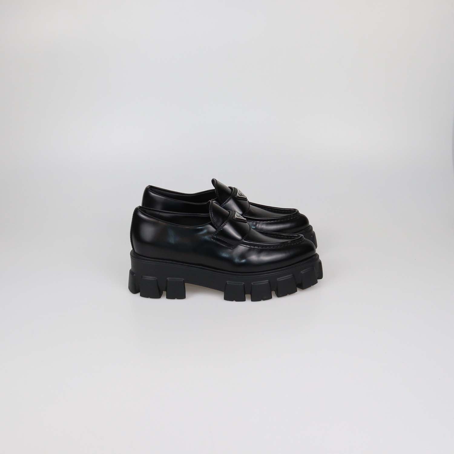Prada Black Brushed Leather Monolith Platform Loafers