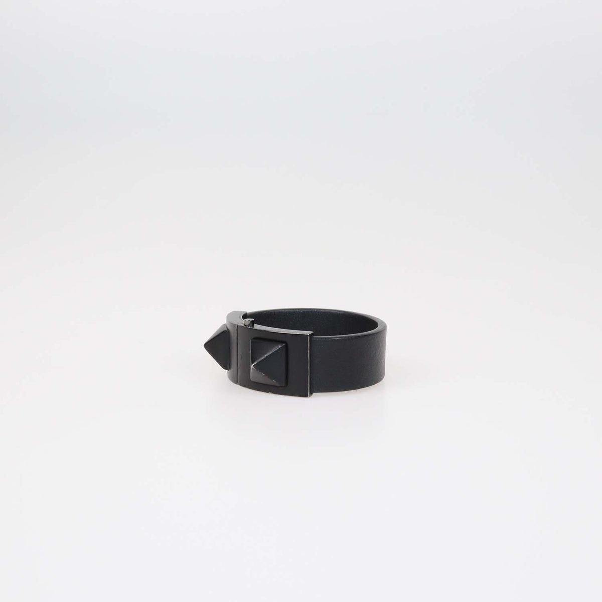 Valentino Black Leather Rockstud Clasp Bracelet