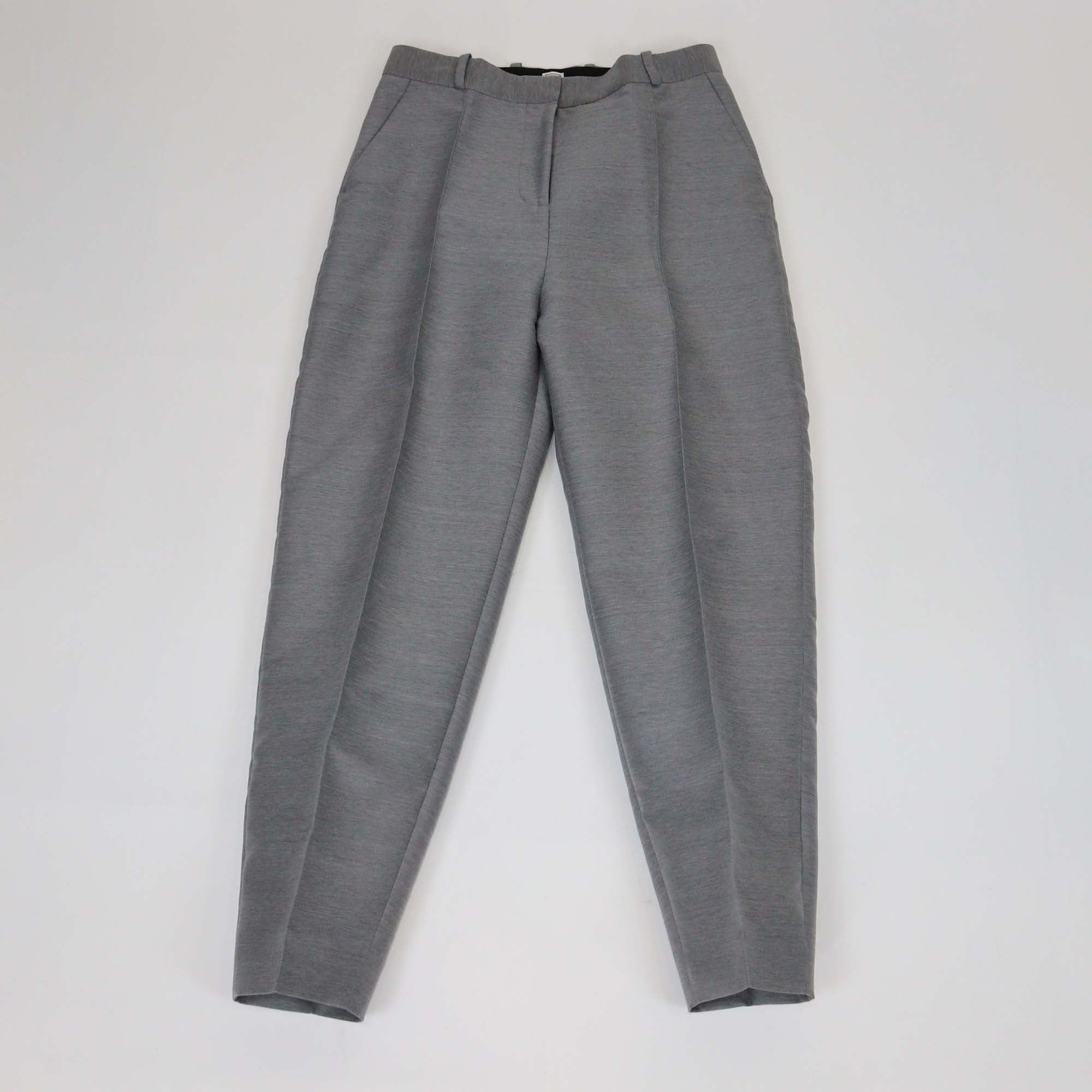 Toteme Grey Cotton & Wool Blended Straight Leg Trousers
