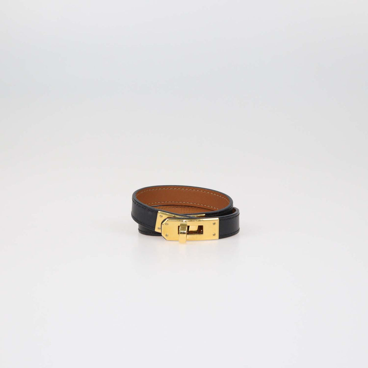 Hermes Black Leather Double Tour Kelly Bracelet