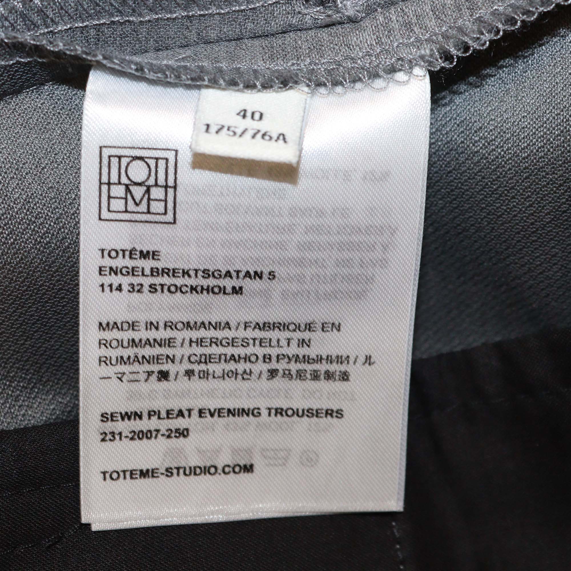 Toteme Grey Cotton & Wool Blended Straight Leg Trousers