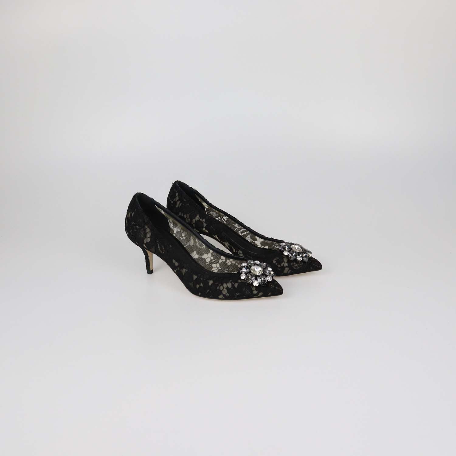 Dolce & Gabbana Black Lace Crystal Embellished Bellucci Pumps