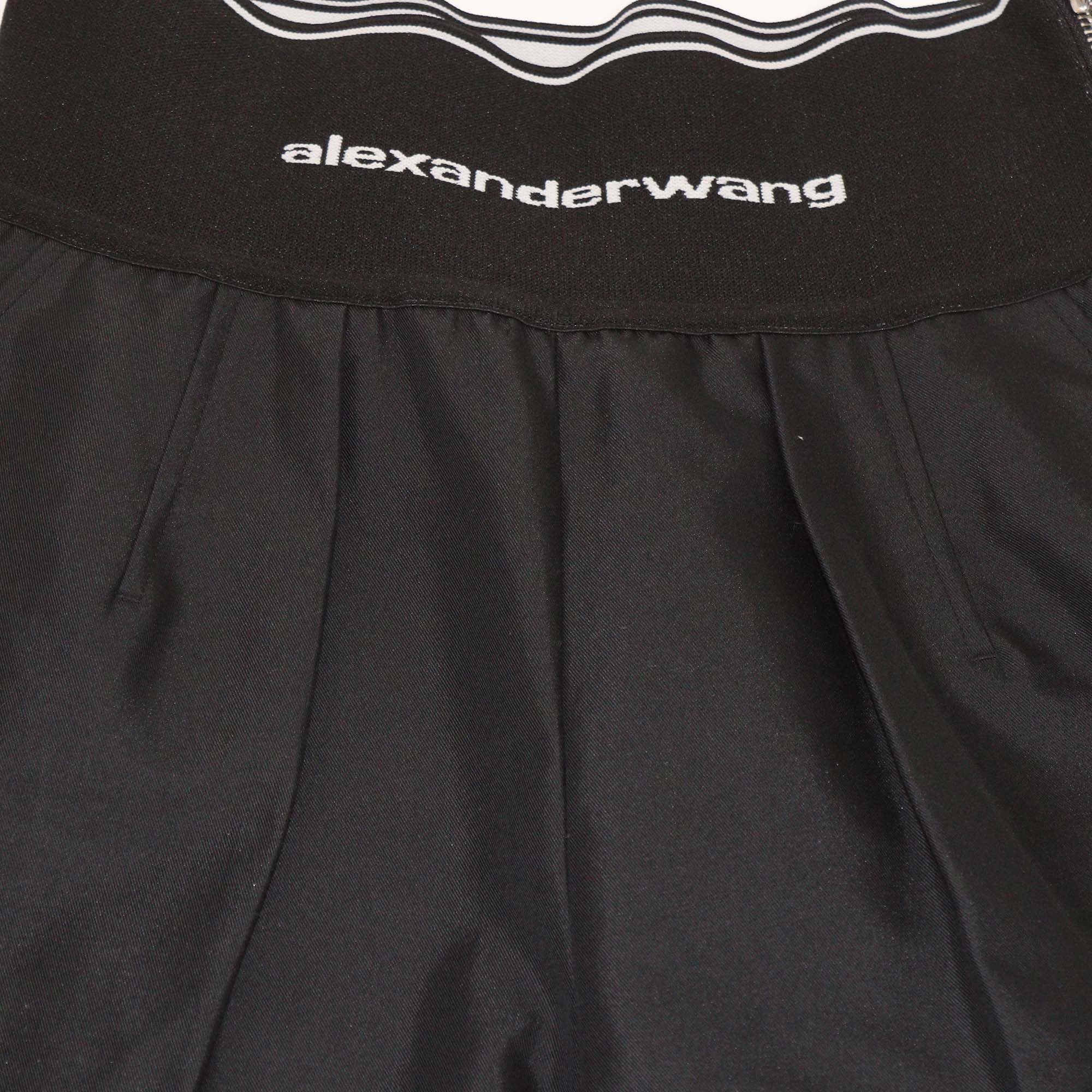 Alexander Wang Black Cotton Elastic Waist Band Logo Wide Leg Pants