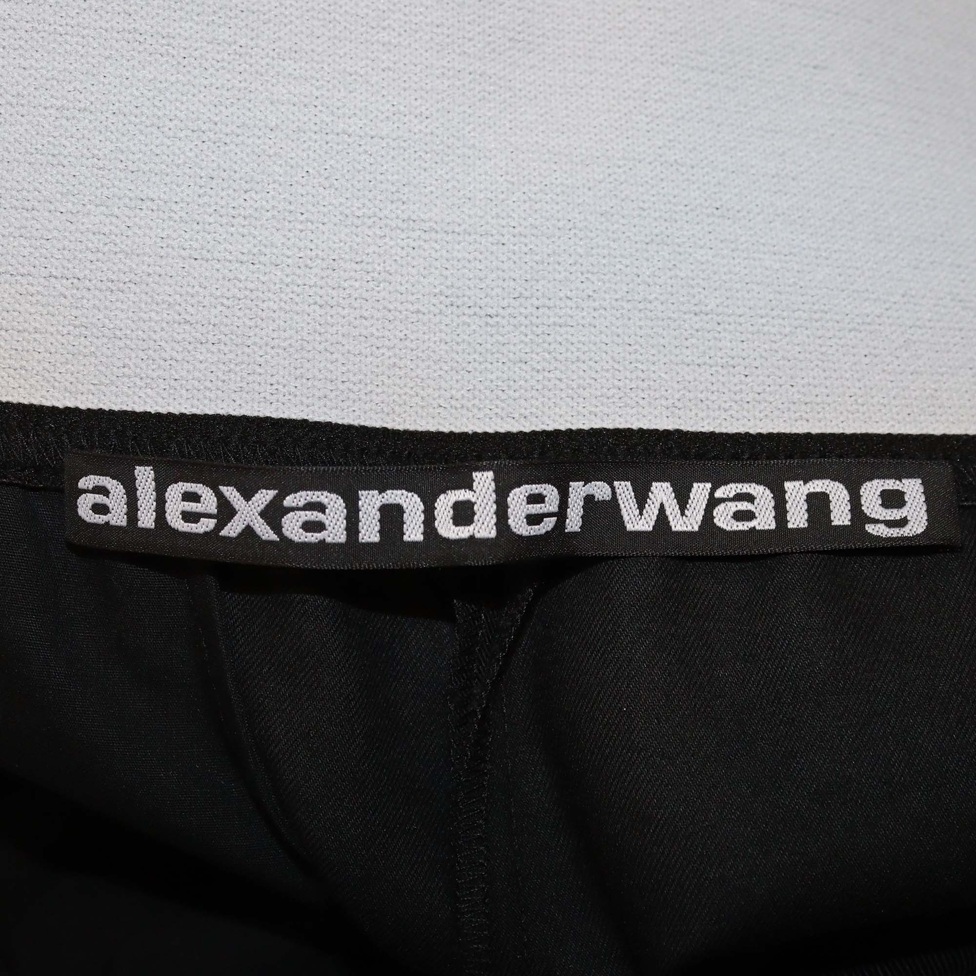 Alexander Wang Black Cotton Elastic Waist Band Logo Wide Leg Pants