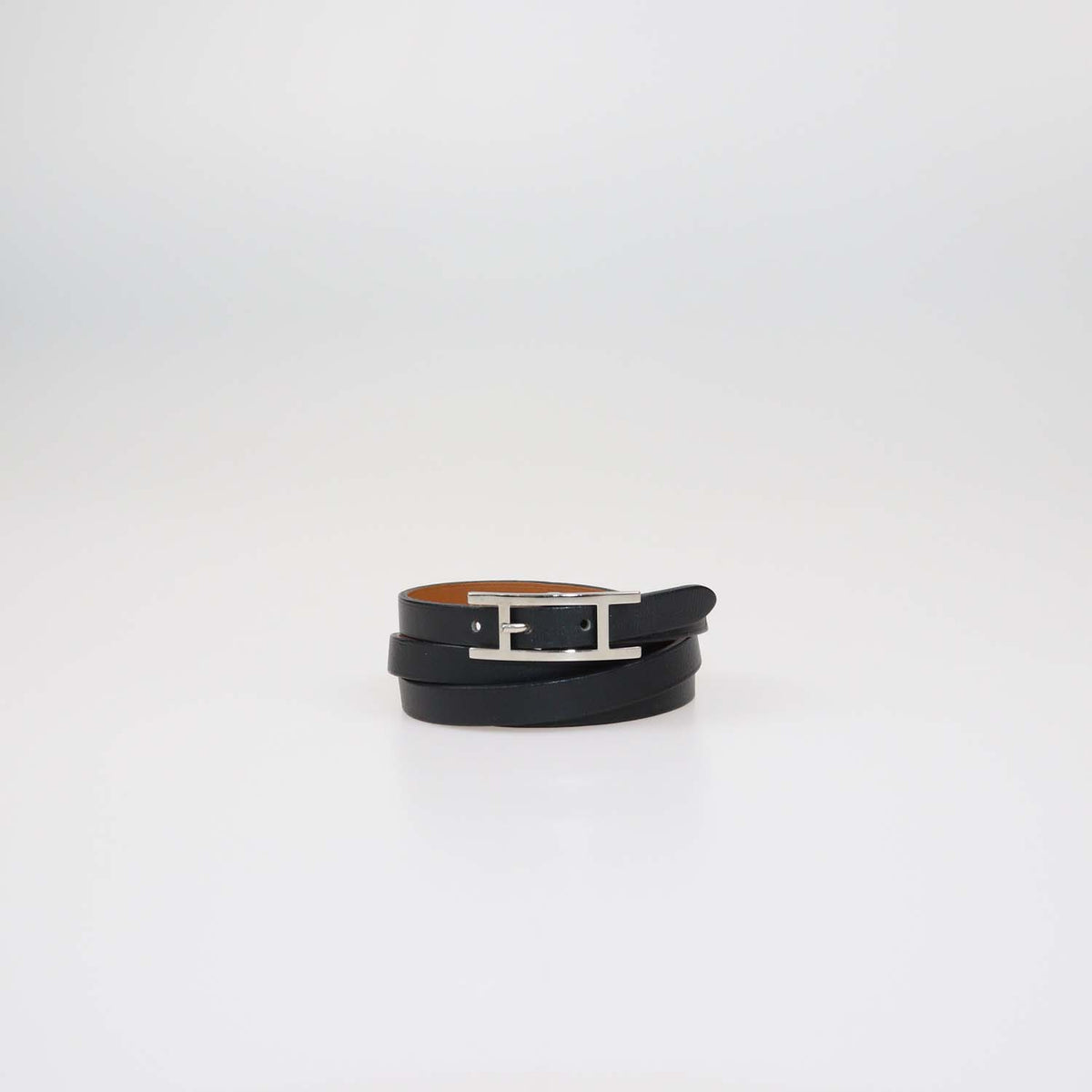 Hermes Black Leather Double Tour Behapi Bracelet