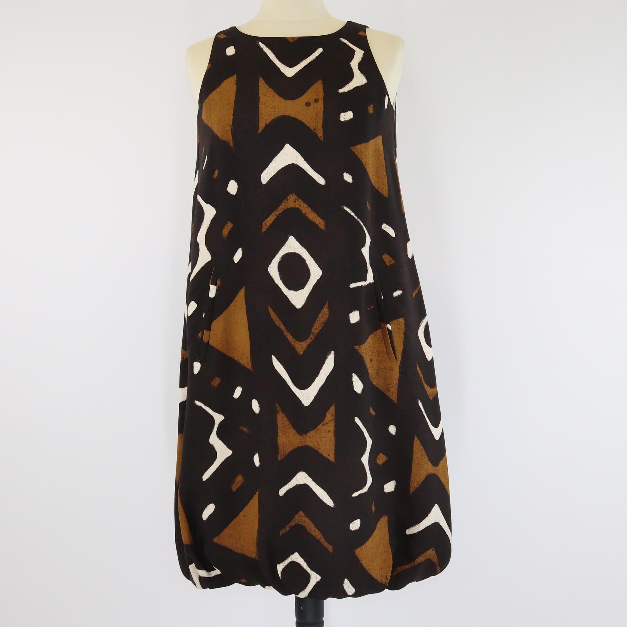 Oscar de la Renta Brown Printed Scoop Neck Short Sleeve Sheath Dress Womens Oscar de la Renta