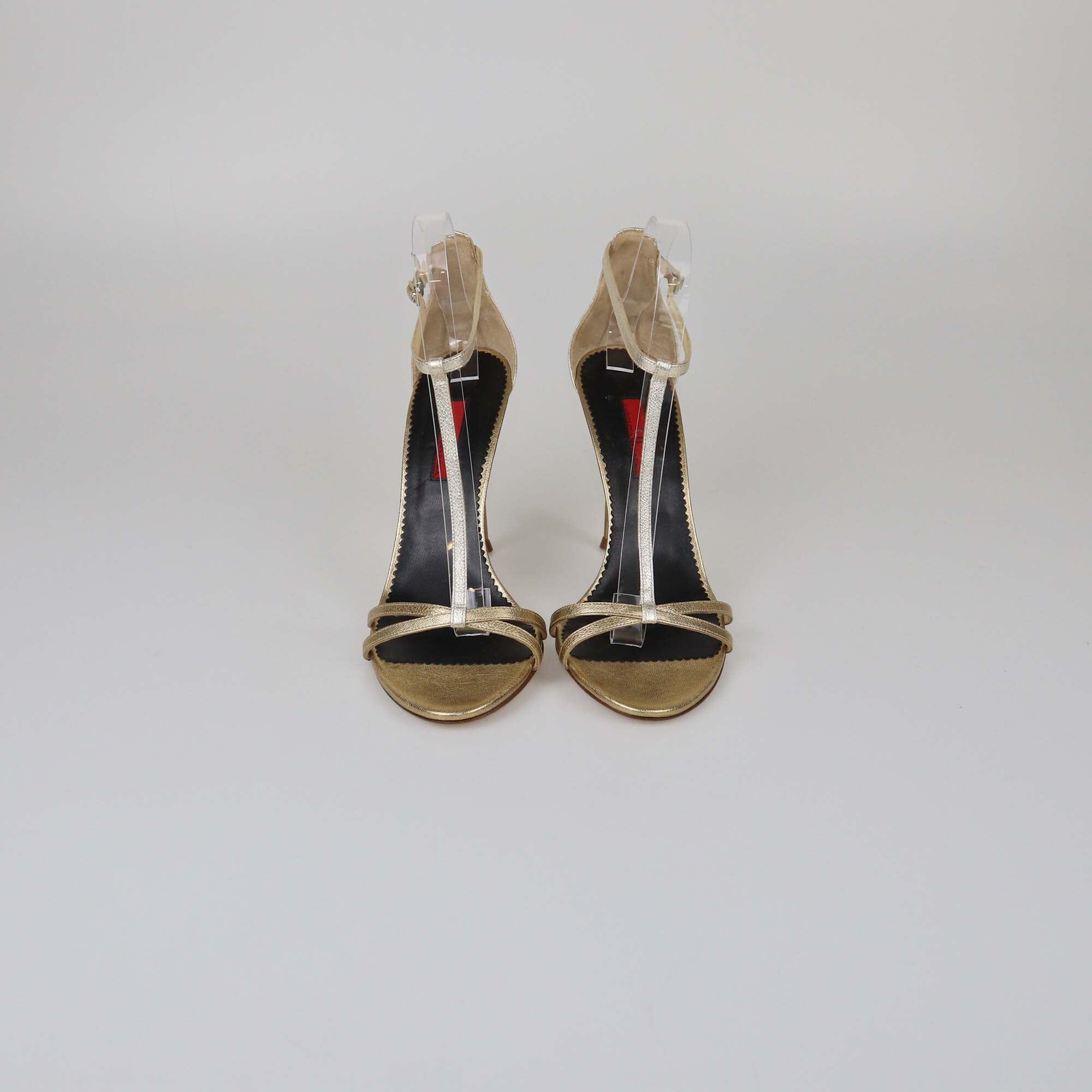 Carolina Herrera Gold T-Strap Sandals Womens Carolina Herrera