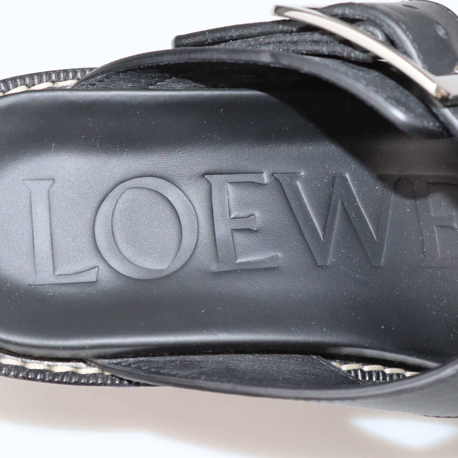 Loewe Black Leather Double Buckle Ease Slide Sandals