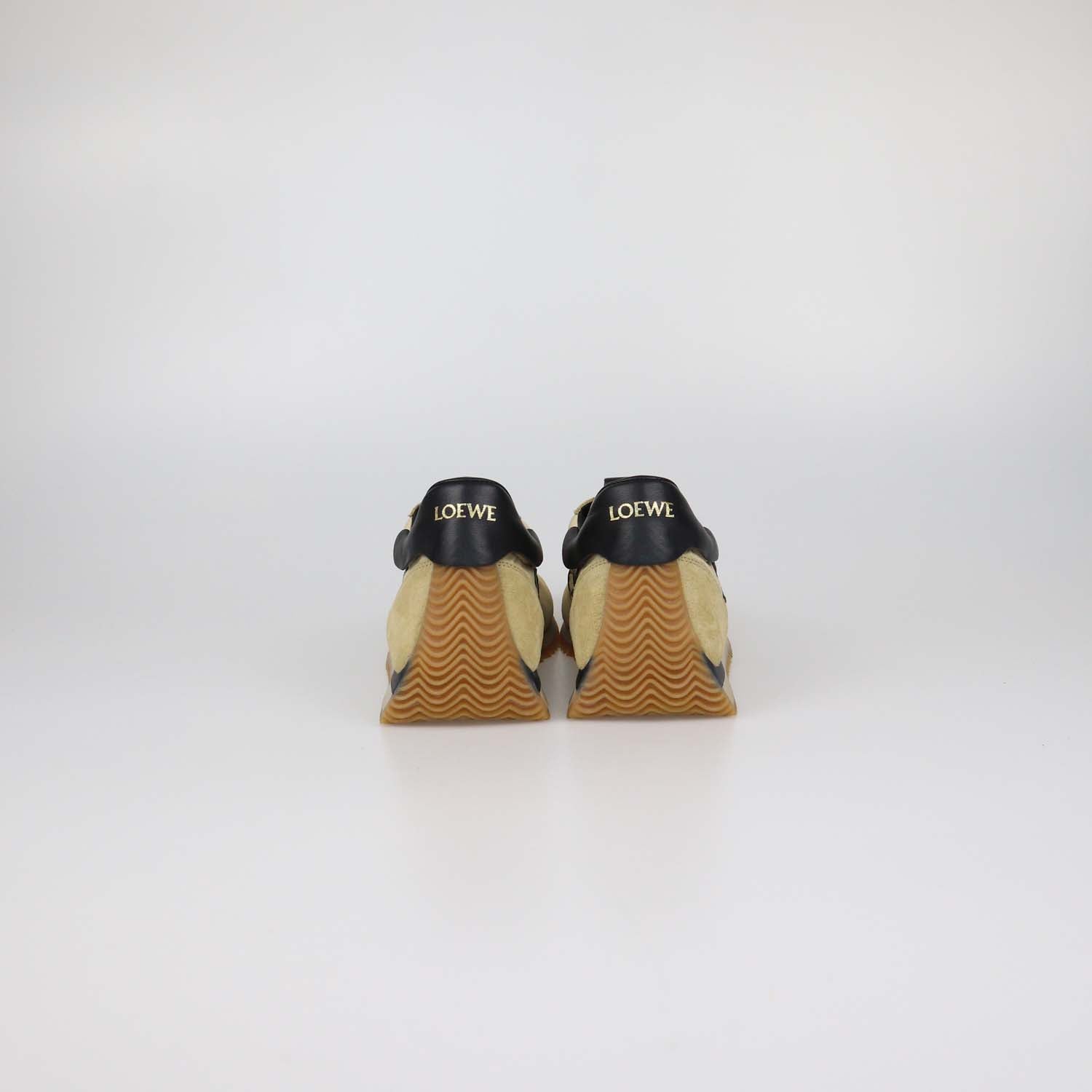 Loewe Beige/Black Nylon and Suede Flow Runner Low Top Sneakers