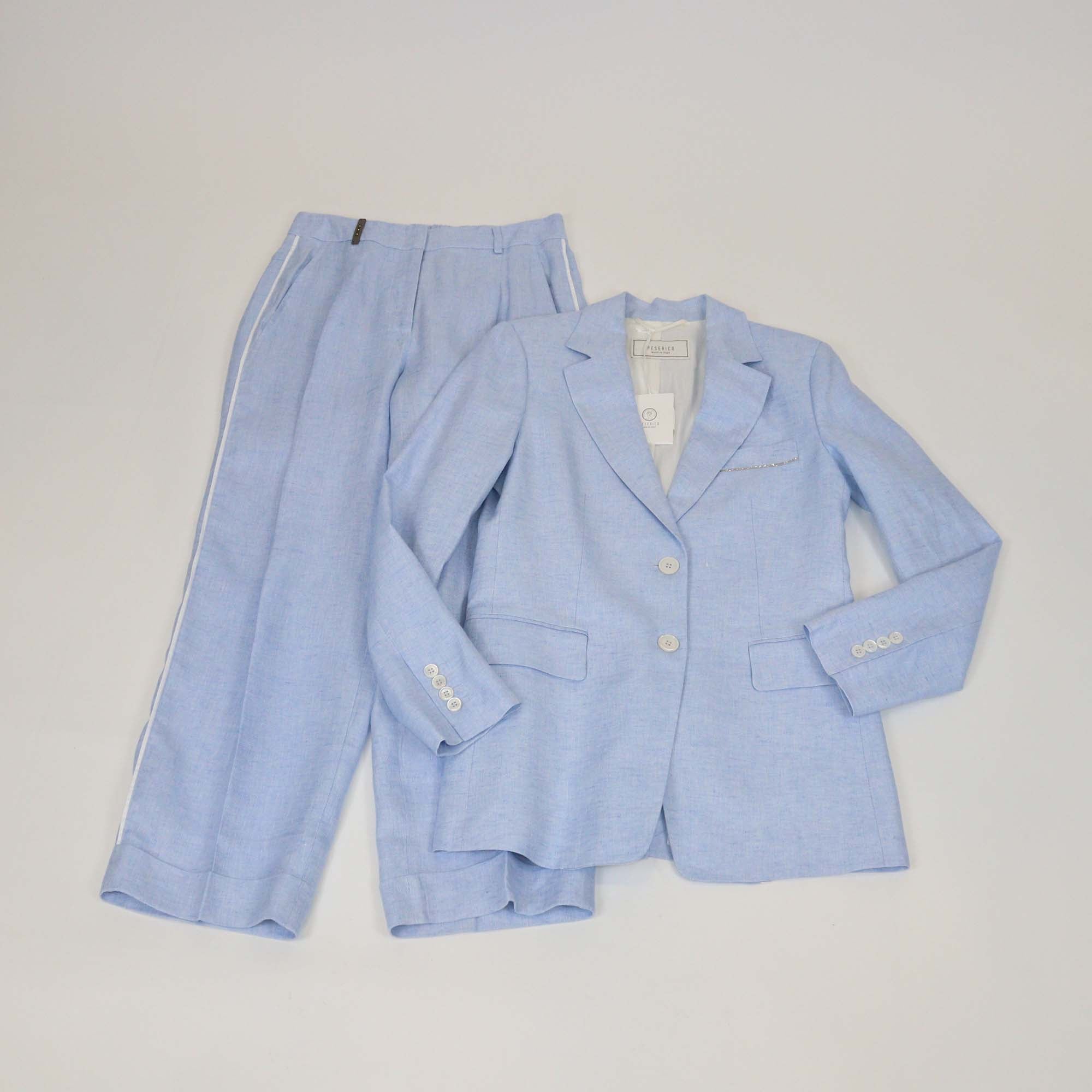 Peserico Light Blue Linen Single Breasted Blazer & Trouser Set