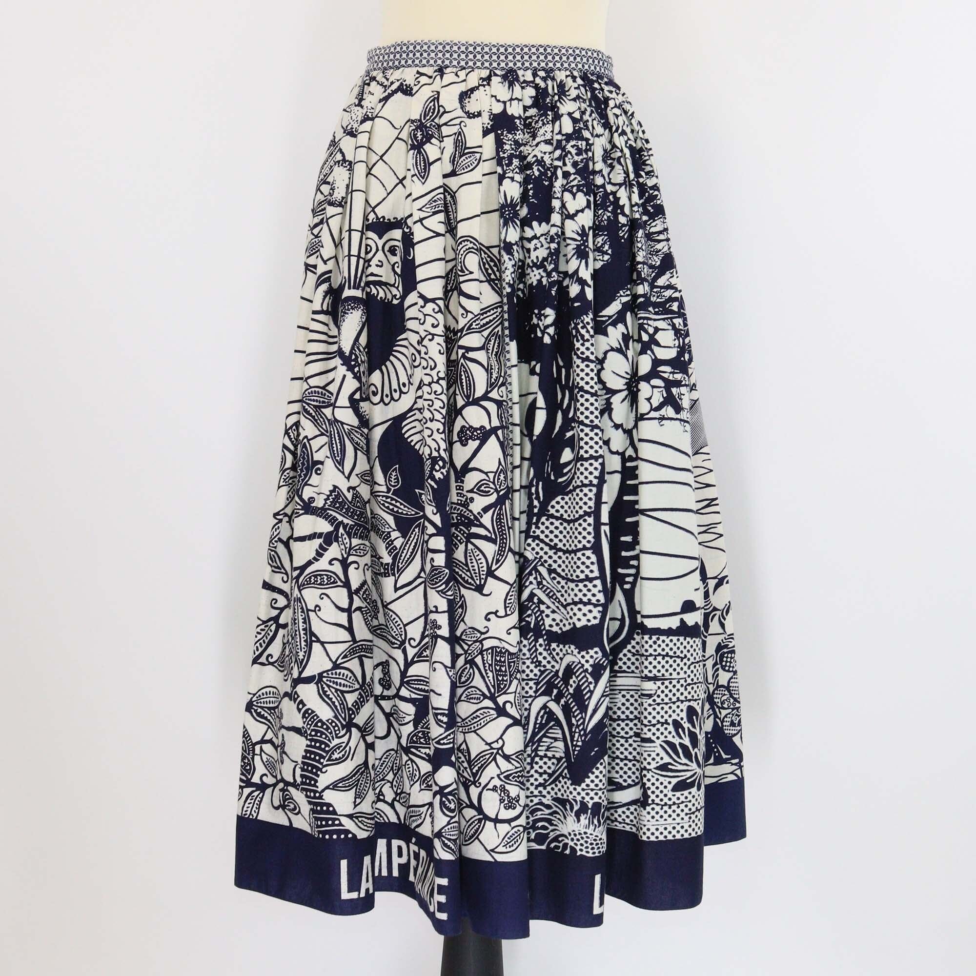 Christian Dior Blue/Off White Printed Cotton La Roque De La Fortune Midi Skirt Womens Christian Dior