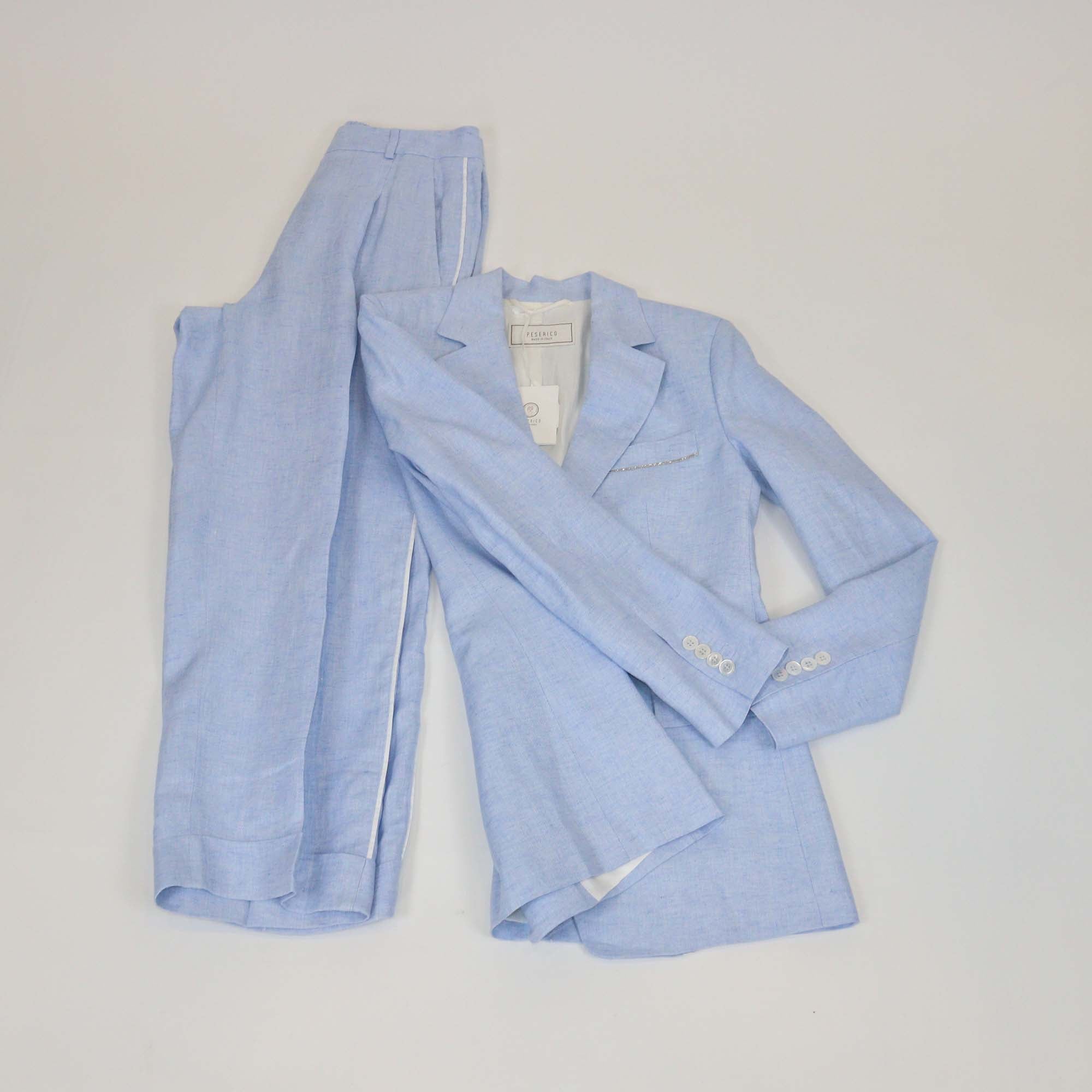 Peserico Light Blue Linen Single Breasted Blazer & Trouser Set