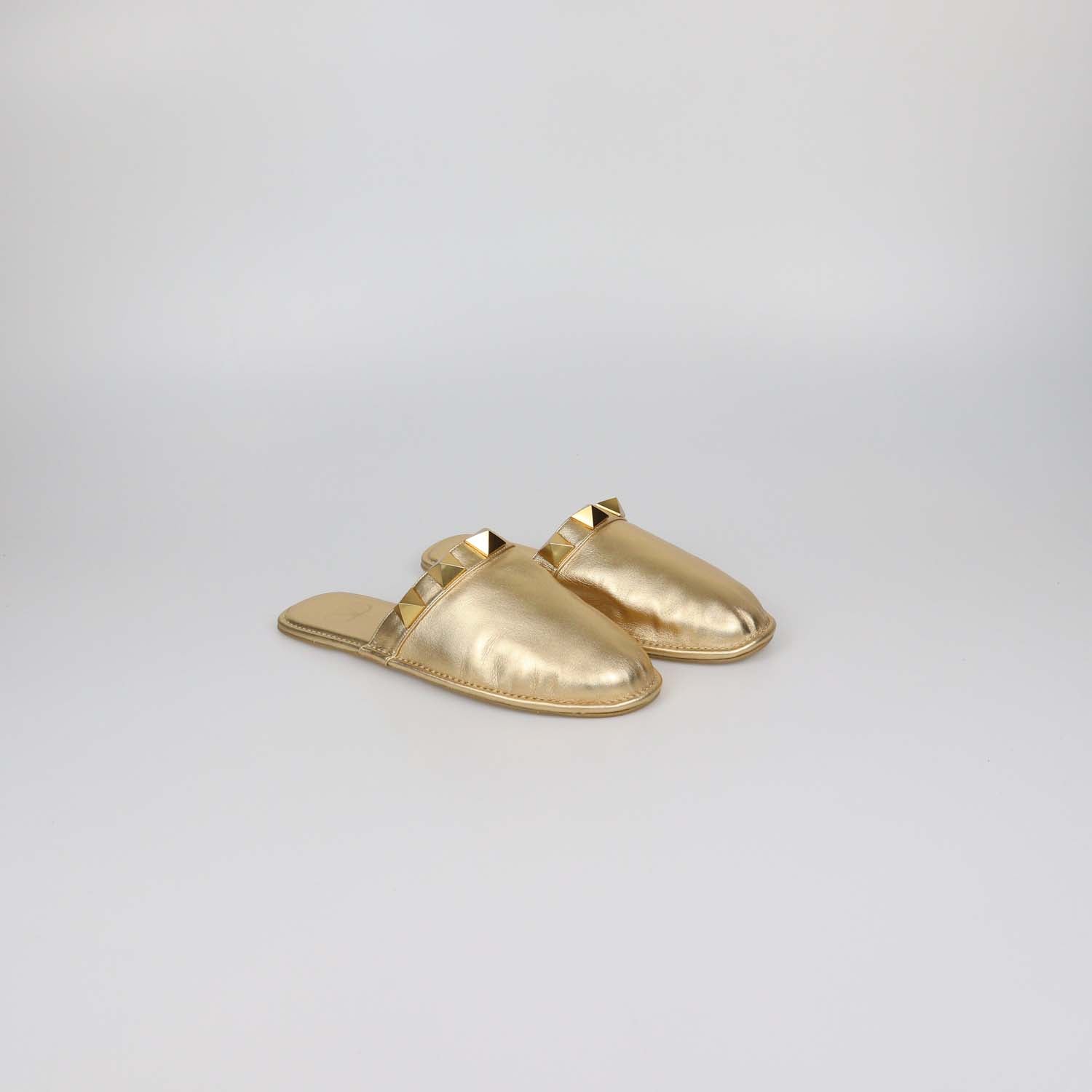 Valentino Gold Leather Roman Stud Slipper